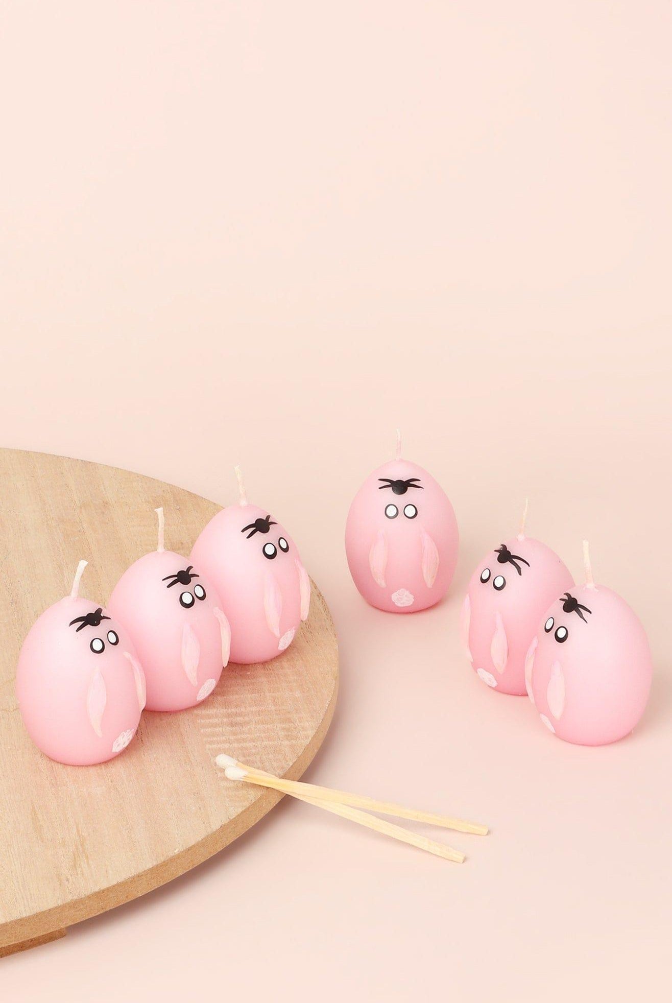 Set of 6 - Hoppy Easter Egg Candles - Pink - G Decor