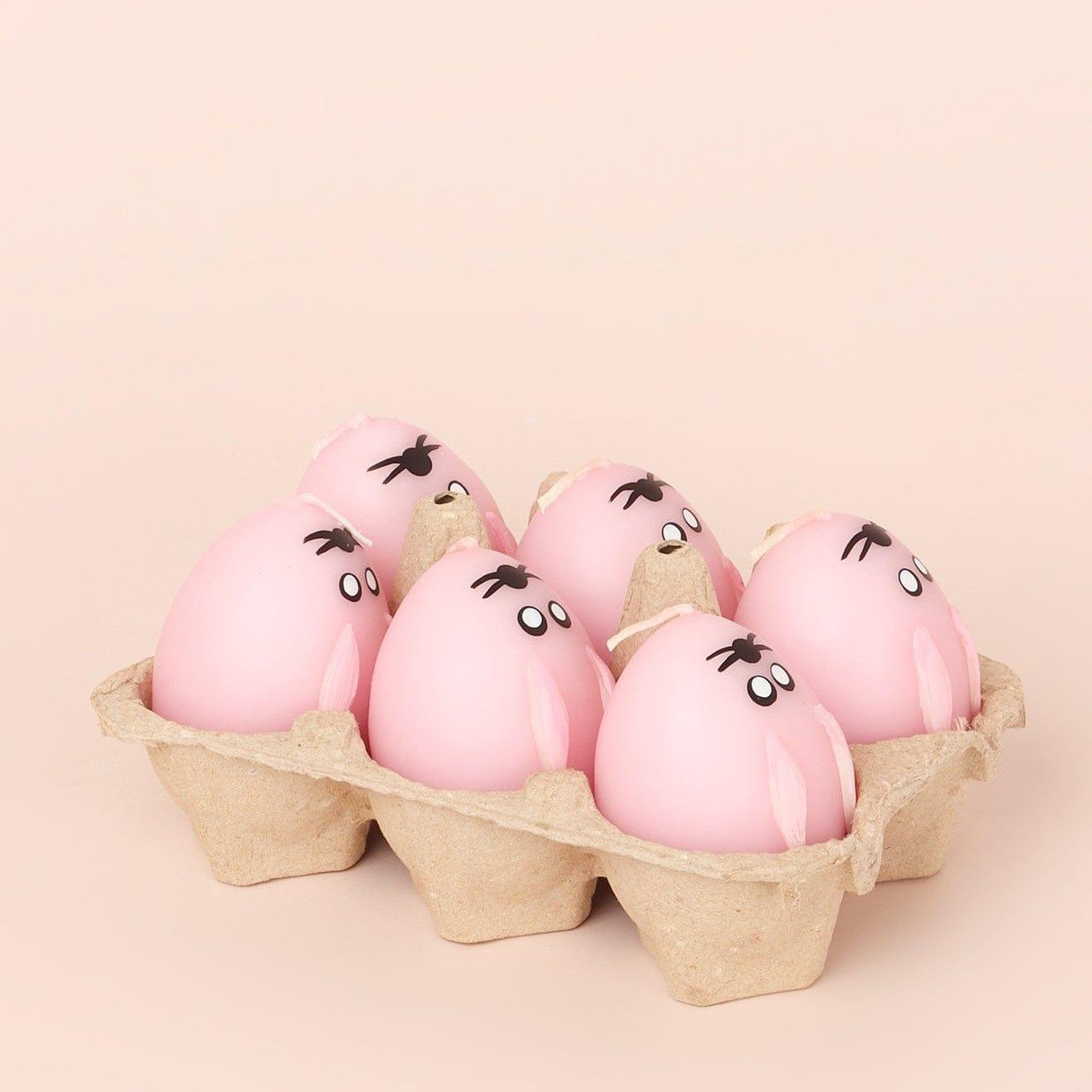Set of 6 - Hoppy Easter Egg Candles - Pink - G Decor
