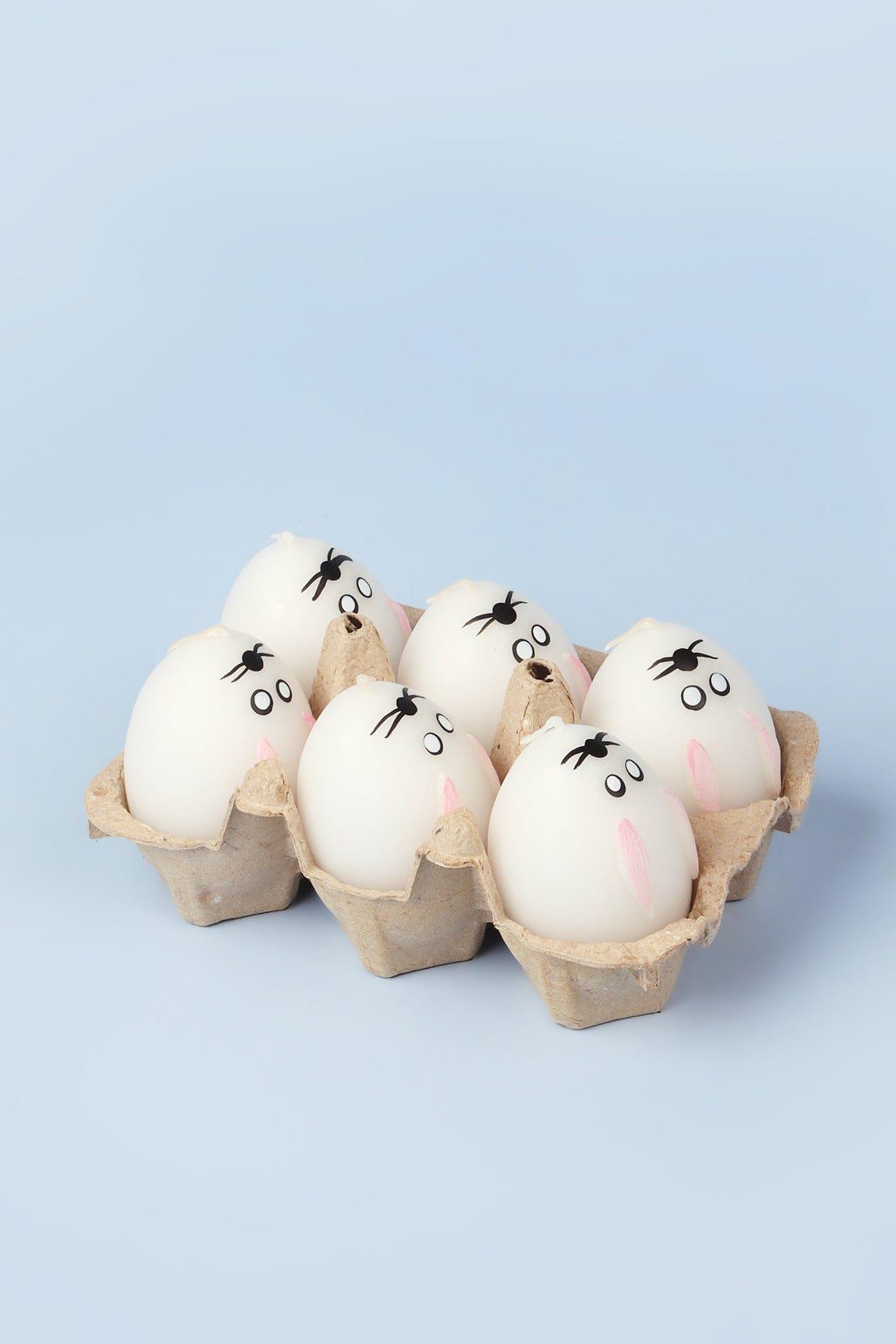 Set of 6 - Hoppy Easter Egg Candles - White - G Decor