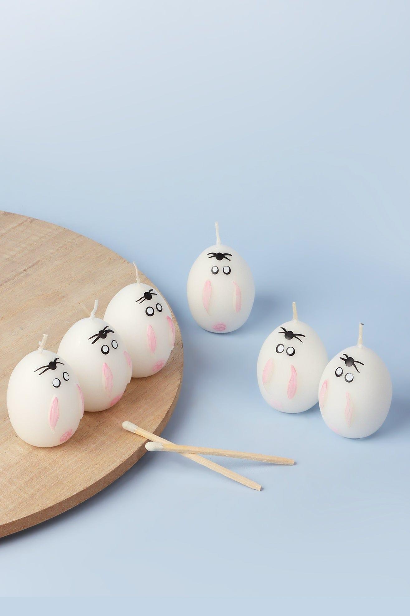 Set of 6 - Hoppy Easter Egg Candles - White - G Decor