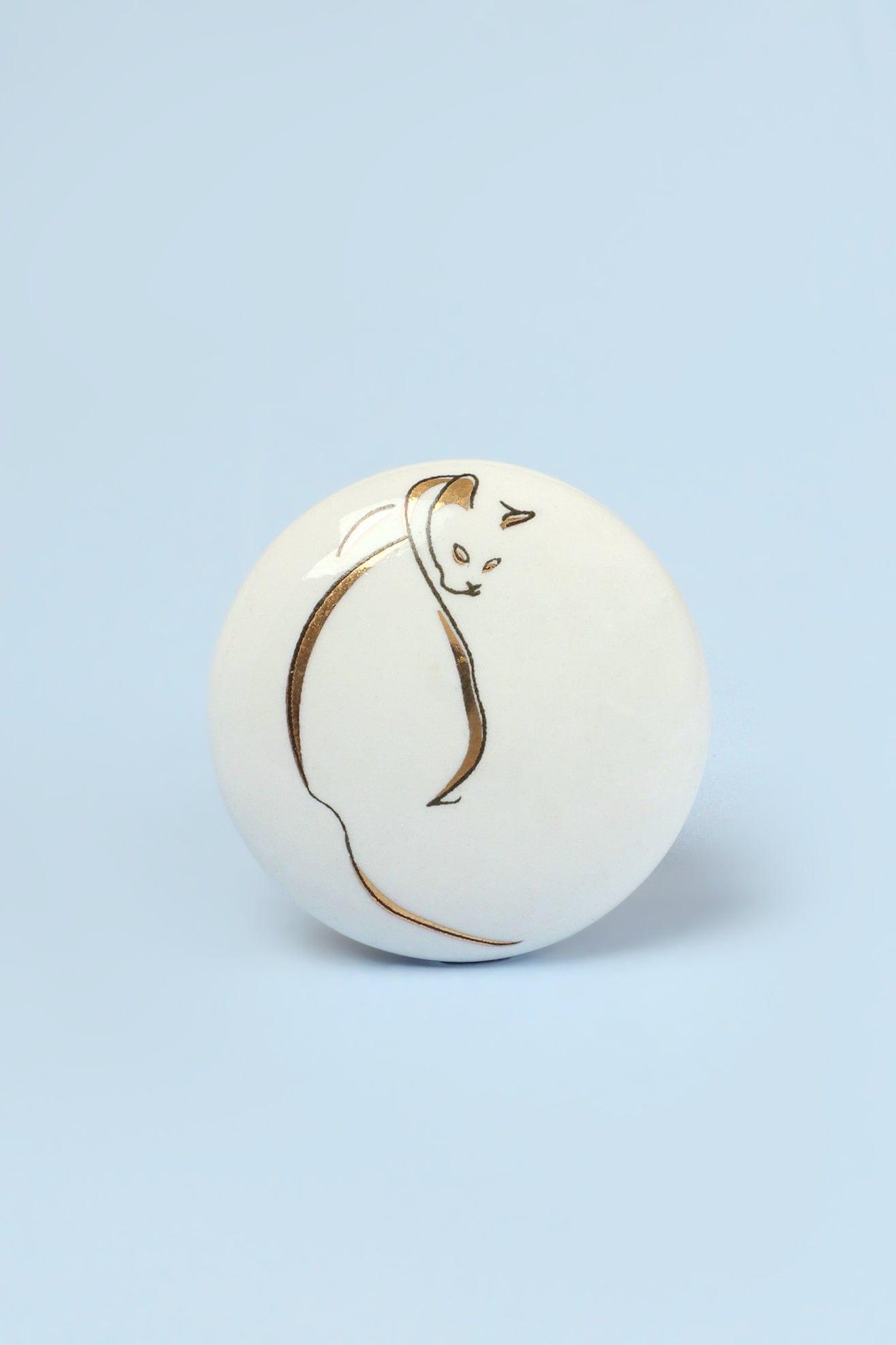 Set of 8 Black & Gold Ceramic Cat Door Knobs Sassy Meow Design - G Decor