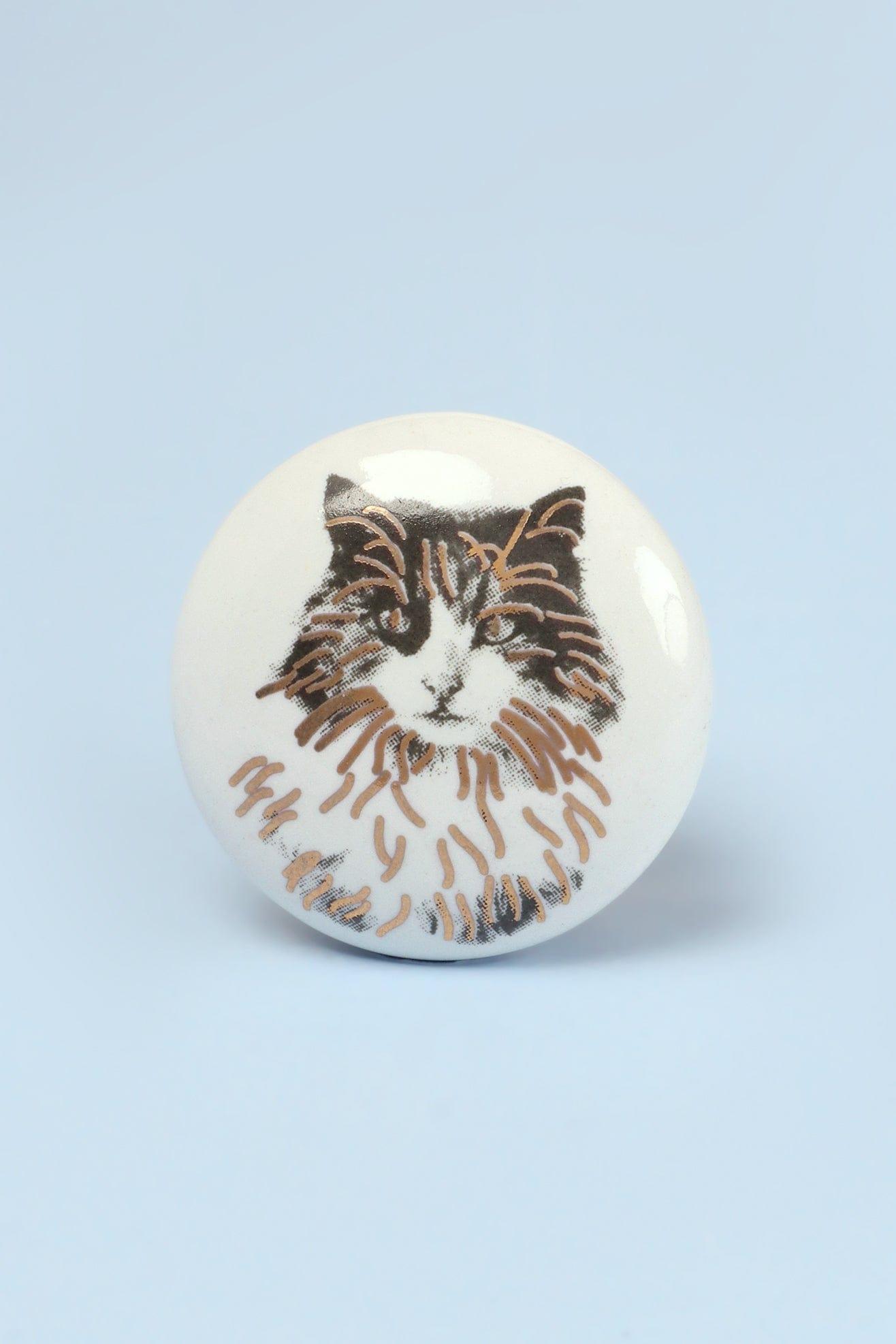 Set of 8 Black & Gold Ceramic Cat Door Knobs Sassy Meow Design - G Decor