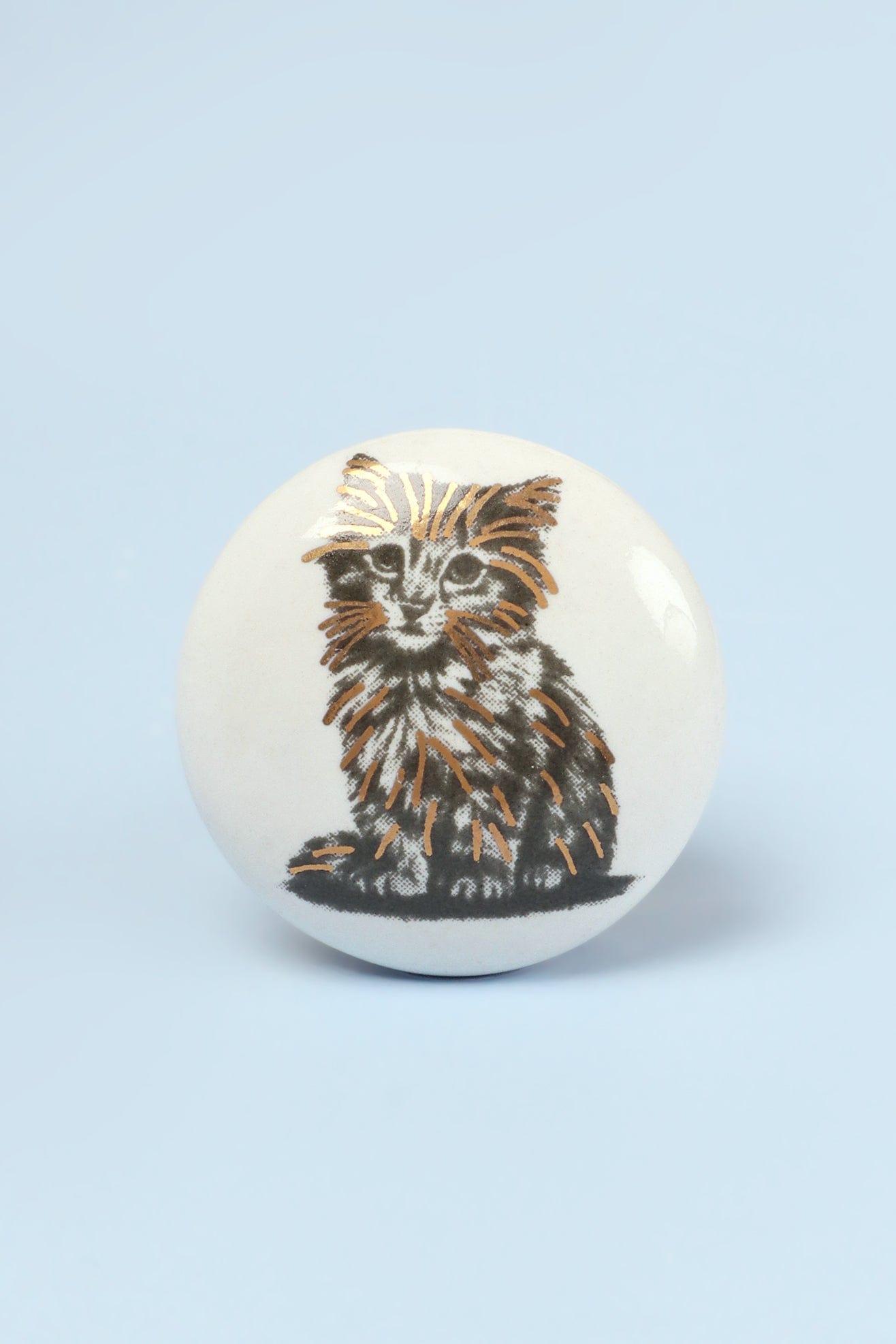 Set of 8 Black & Gold Ceramic Cat Door Knobs Sassy Meow Design - G Decor