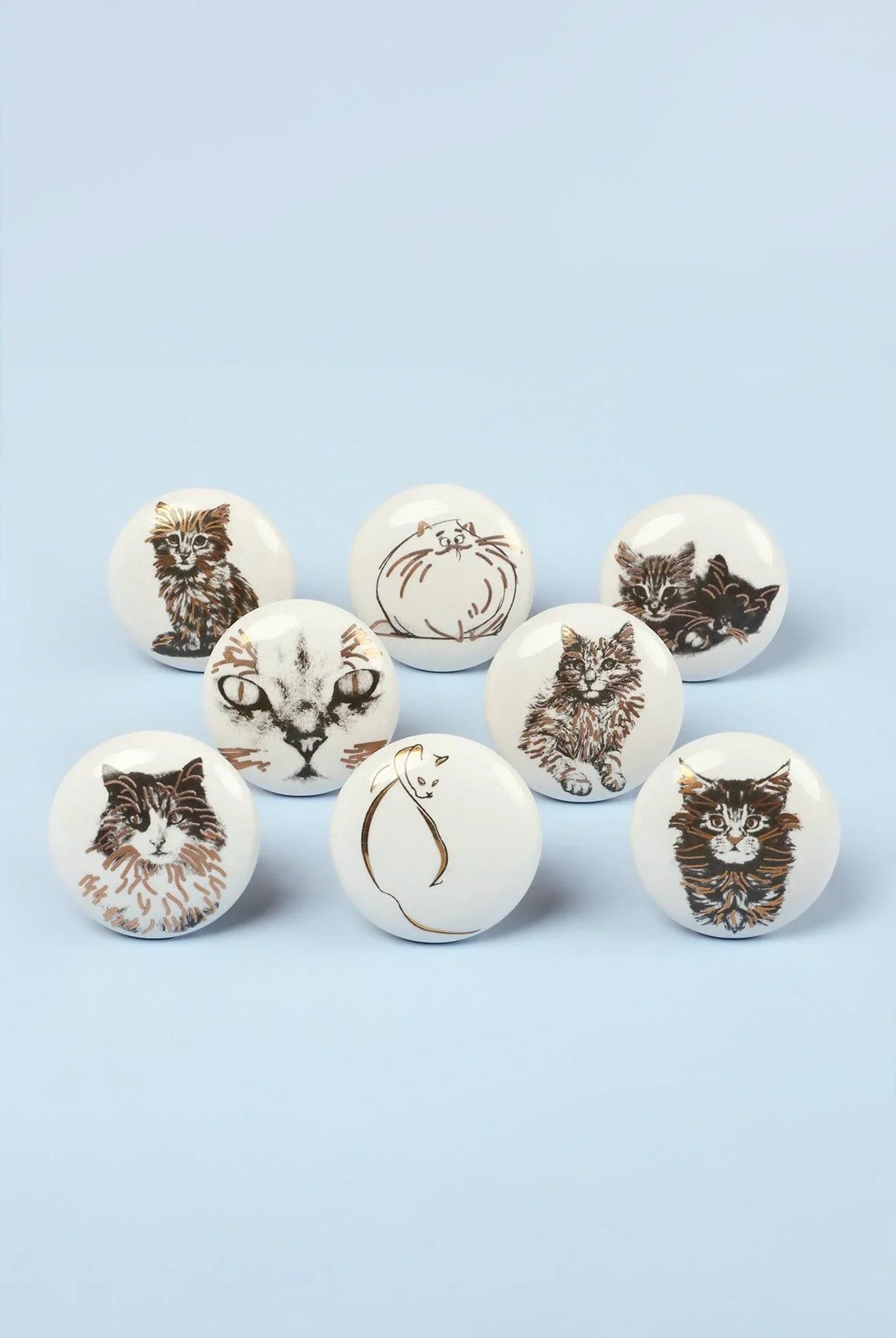 Set of 8 Black & Gold Ceramic Cat Door Knobs Sassy Meow Design - G Decor