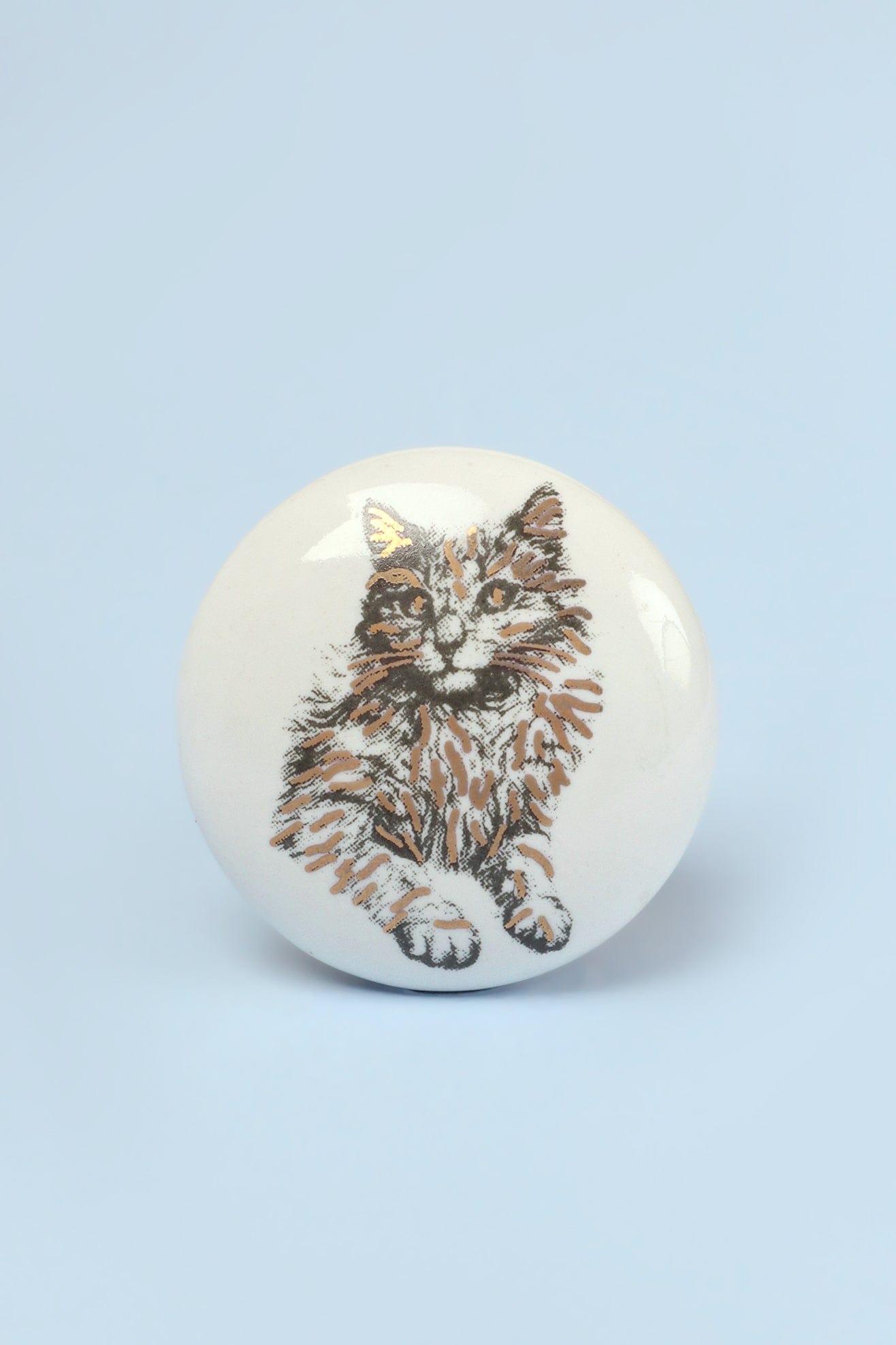 Set of 8 Black & Gold Ceramic Cat Door Knobs Sassy Meow Design - G Decor