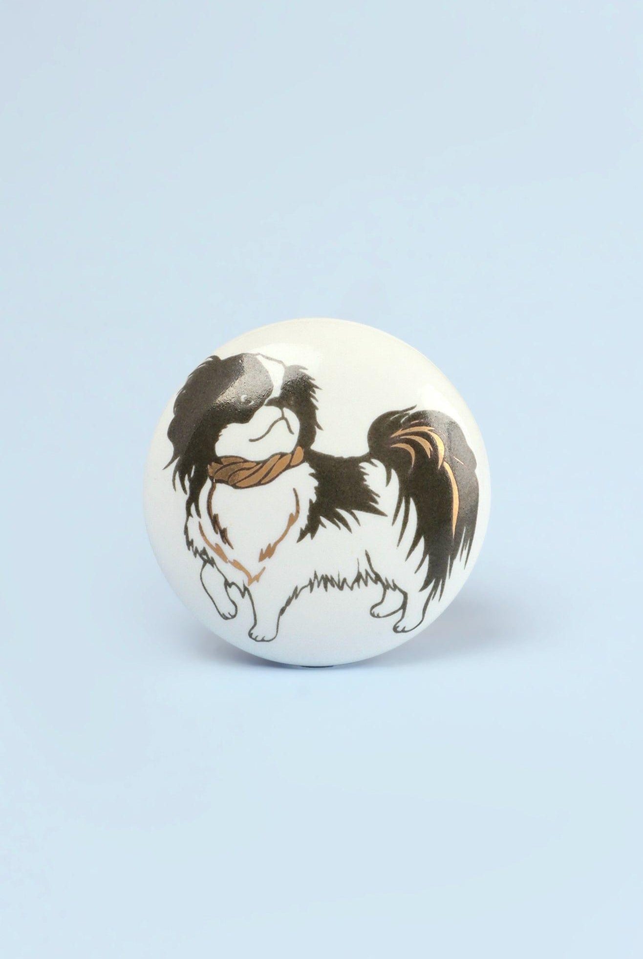 Set of 8 Black & Gold Ceramic Dog Door Knobs Playful Pup Design - G Decor