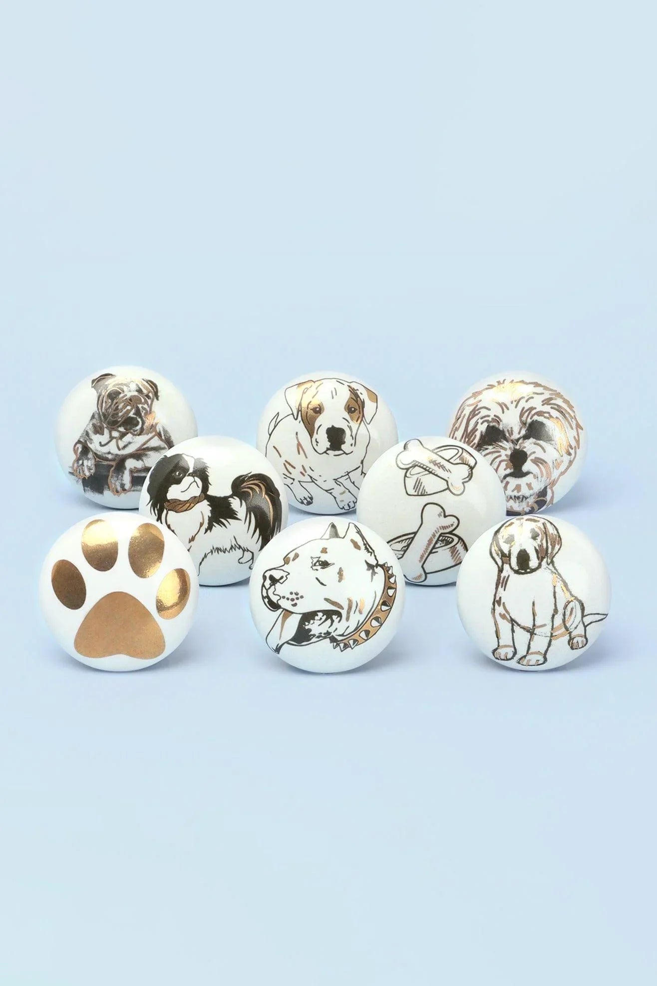 Playful Pup Black and Gold Ceramic Dog Cabinet Knobs Set of 8 — G Decor