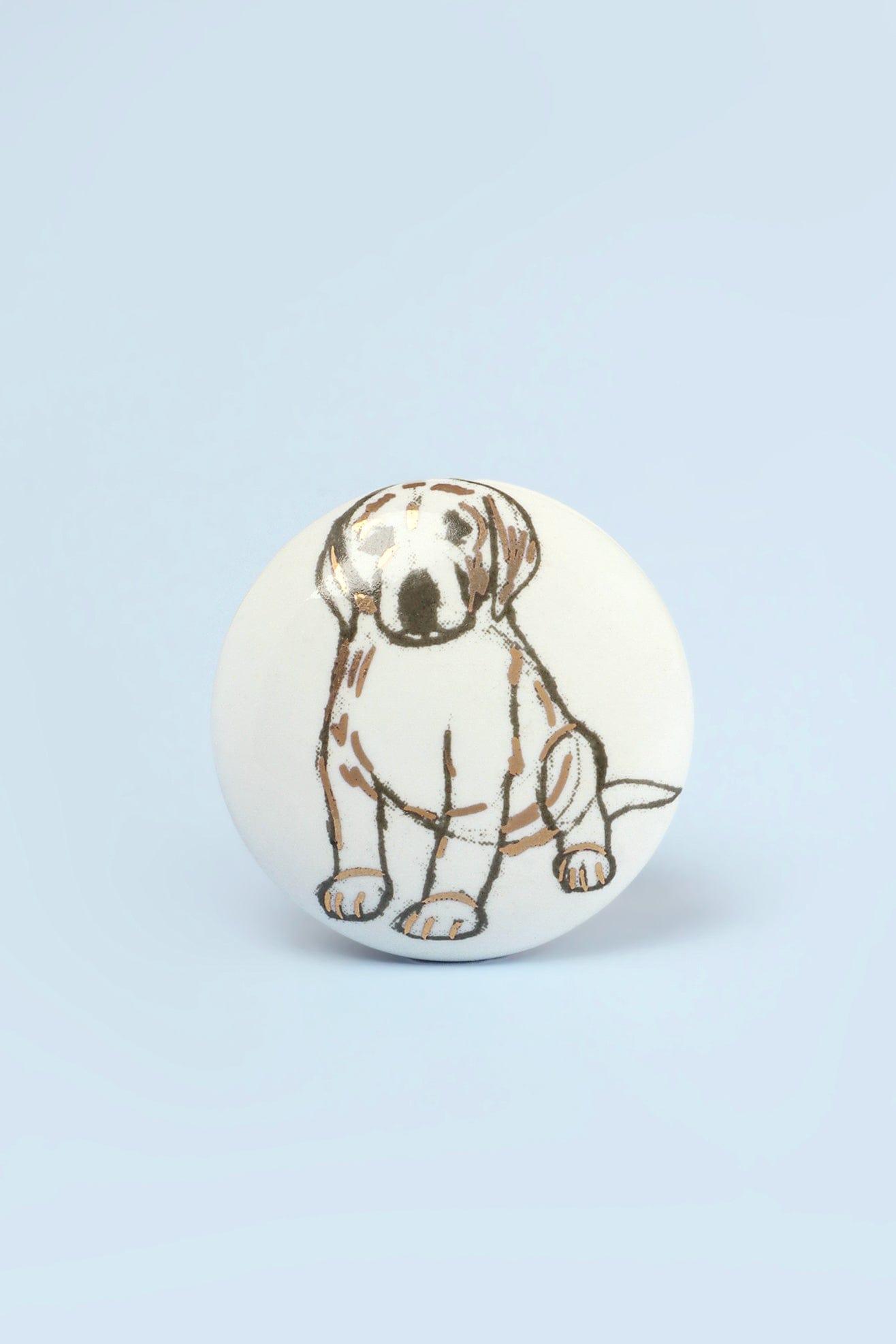 Set of 8 Black & Gold Ceramic Dog Door Knobs Playful Pup Design - G Decor