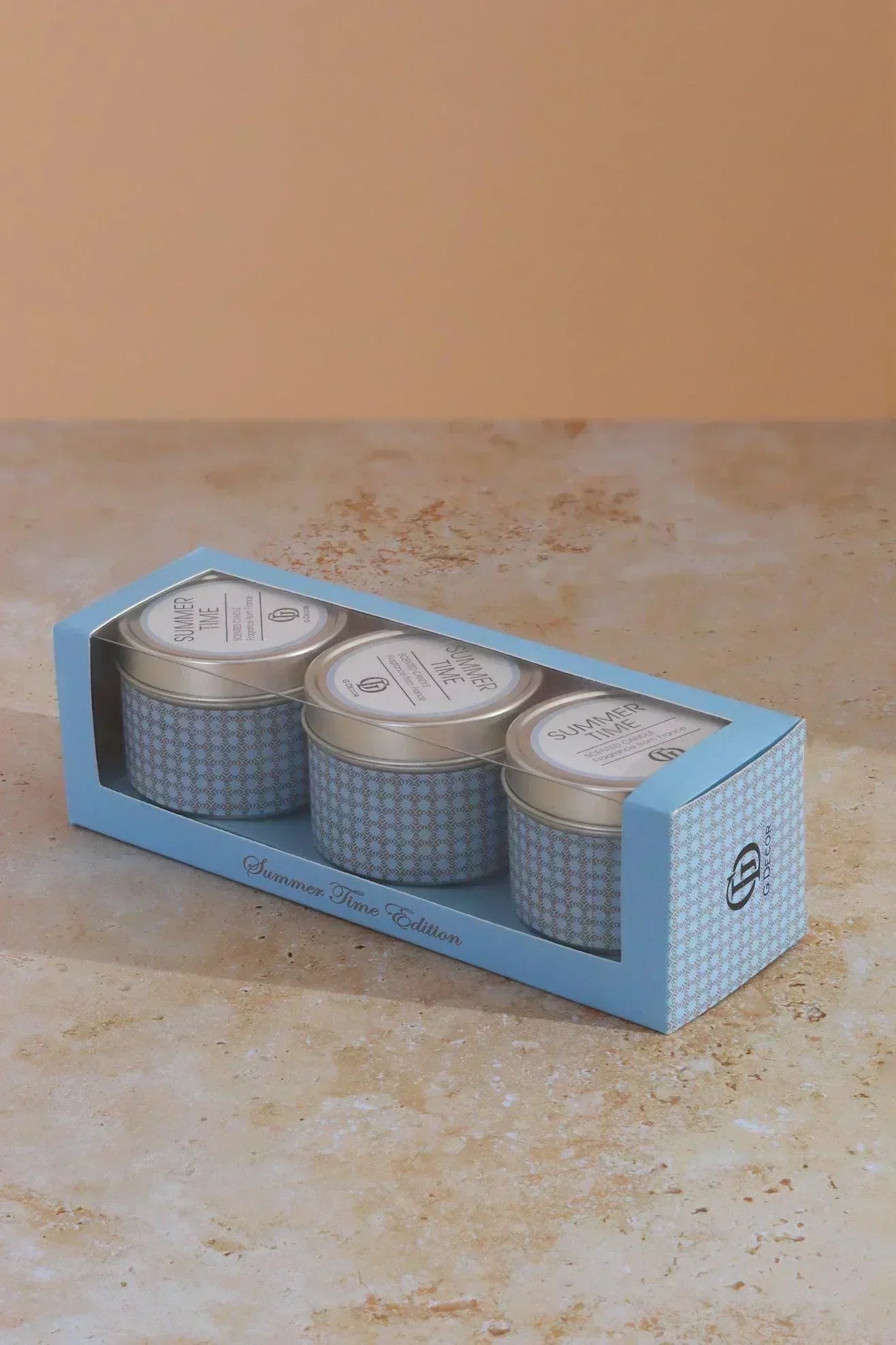 Set Of Three Scented Summer Time Floral Blue Tin Candles Gift Set - G Decor