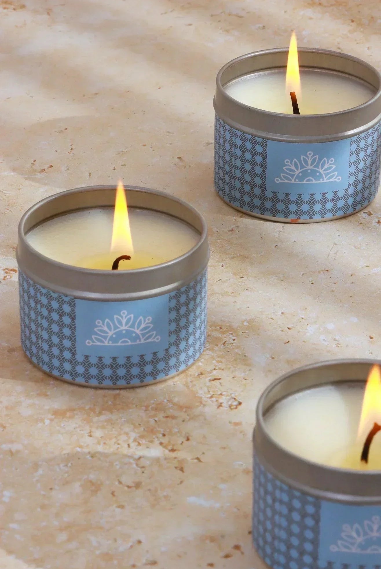 Set Of Three Scented Summer Time Floral Blue Tin Candles Gift Set - G Decor