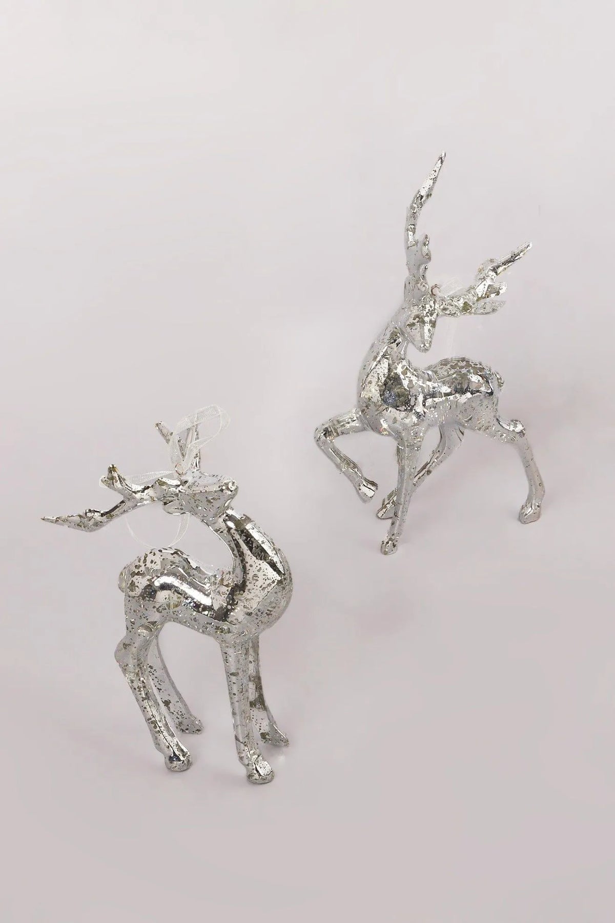 Silver mottled glass reindeer Christmas decorations — alternate view, G Decor