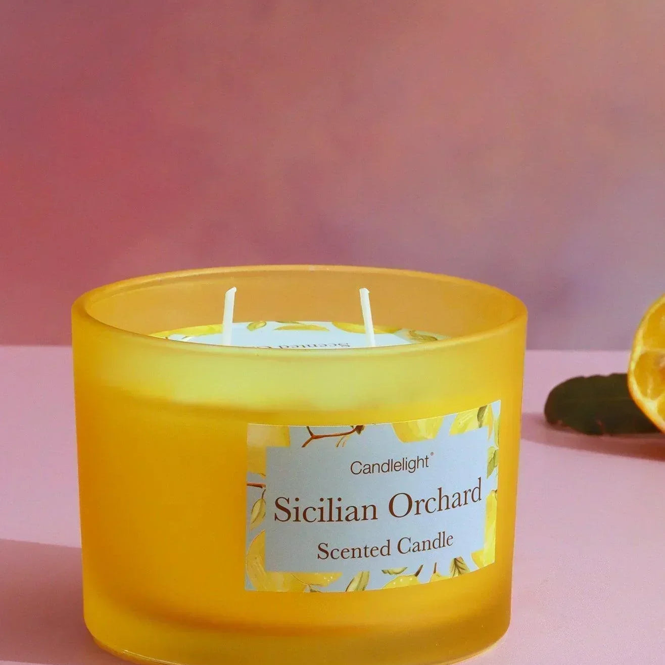 Sicilian Orchard 2-Wick Scented Candle in Large Yellow Jar - G Decor