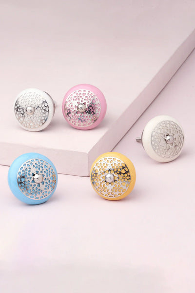 Silver Applique II Elegant Lace Ceramic Cabinet Knob