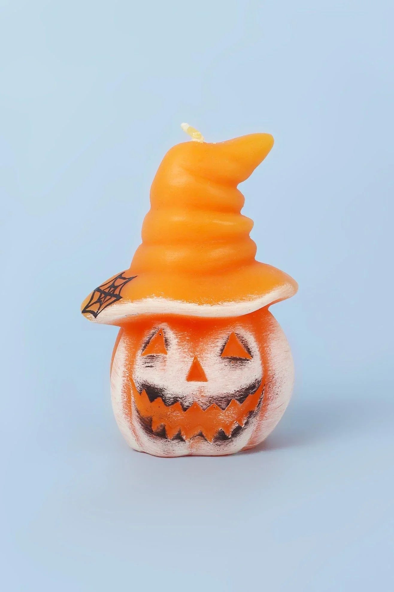 Trick and Trouble Halloween Pumpkin Hat and Ghost Candles — close-up view, G Decor