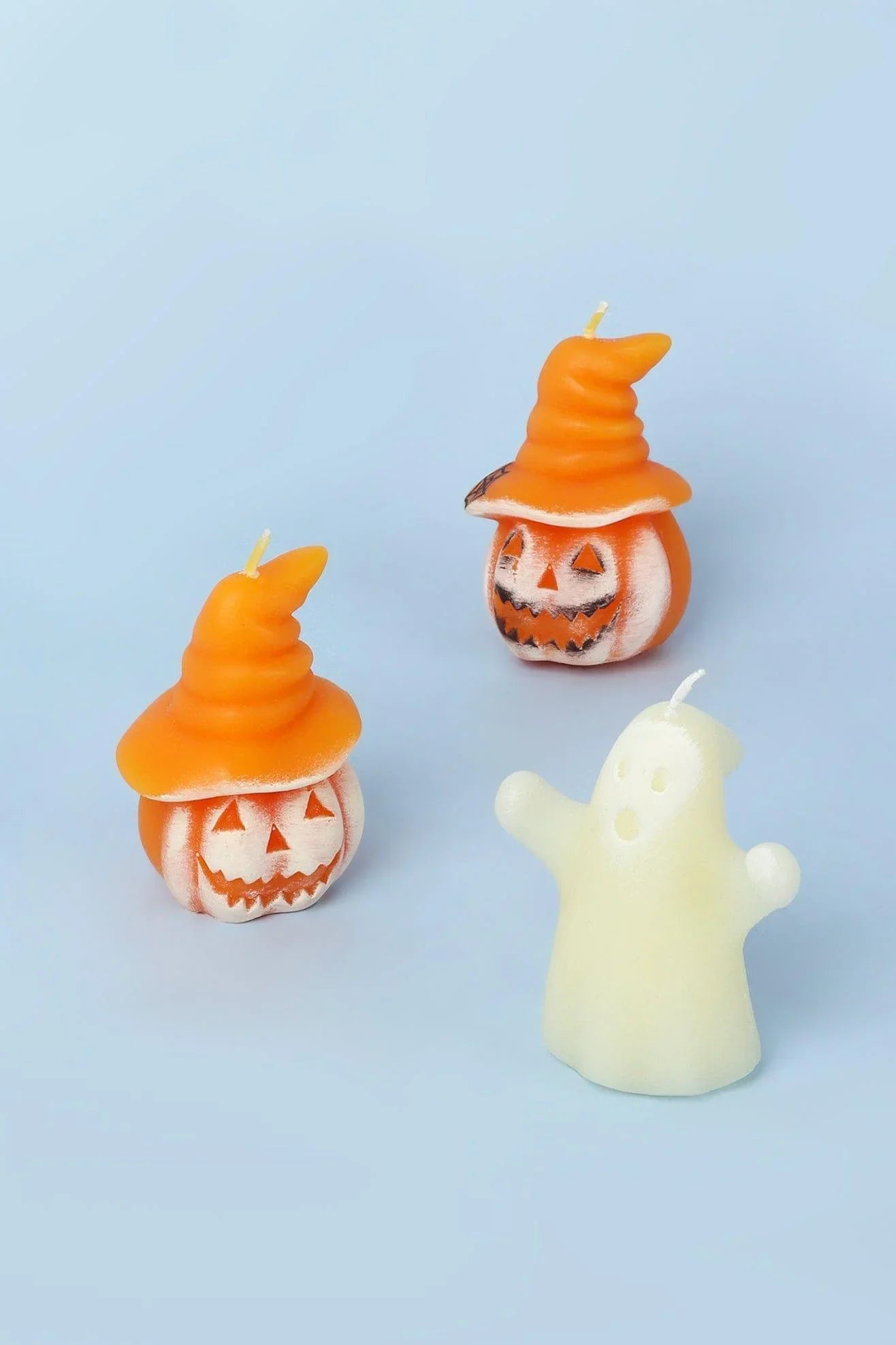 Trick and Trouble Halloween Pumpkin Hat and Ghost Candles — alternate view, G Decor