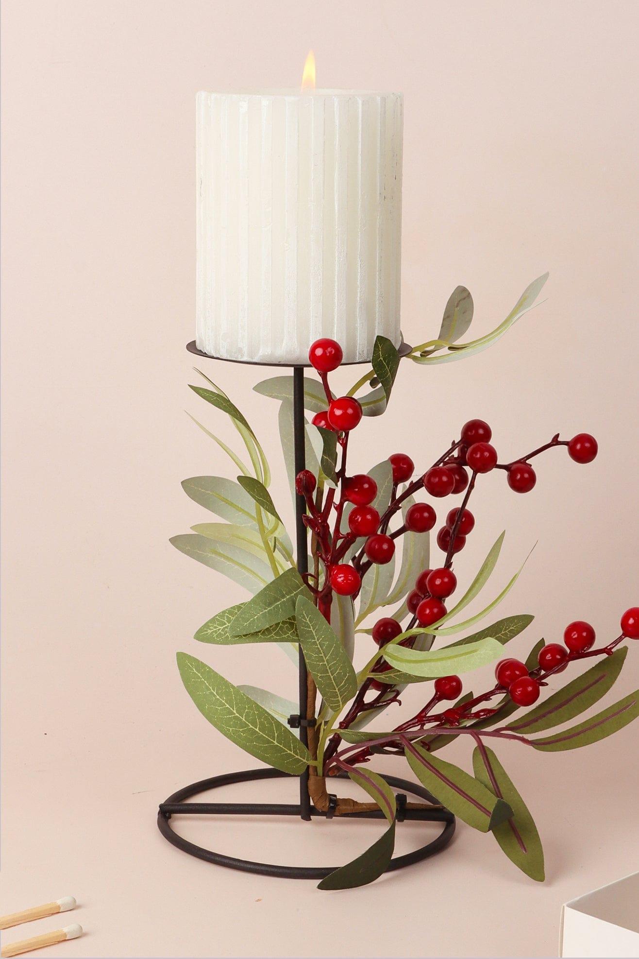 G Decor Candles & Candle Holders Red Tall Holly Pillar Candle Holder