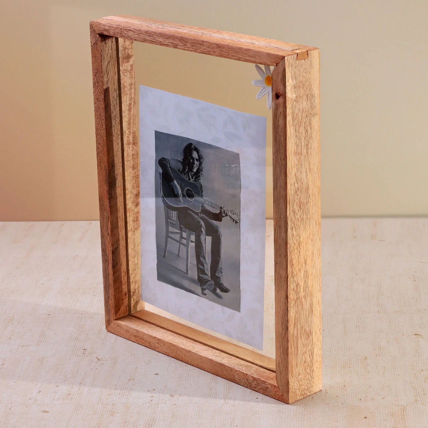 Taru Handmade Mango Wood Photo Frame Freestanding Double Clear Glass Insert Picture Frame - G Decor