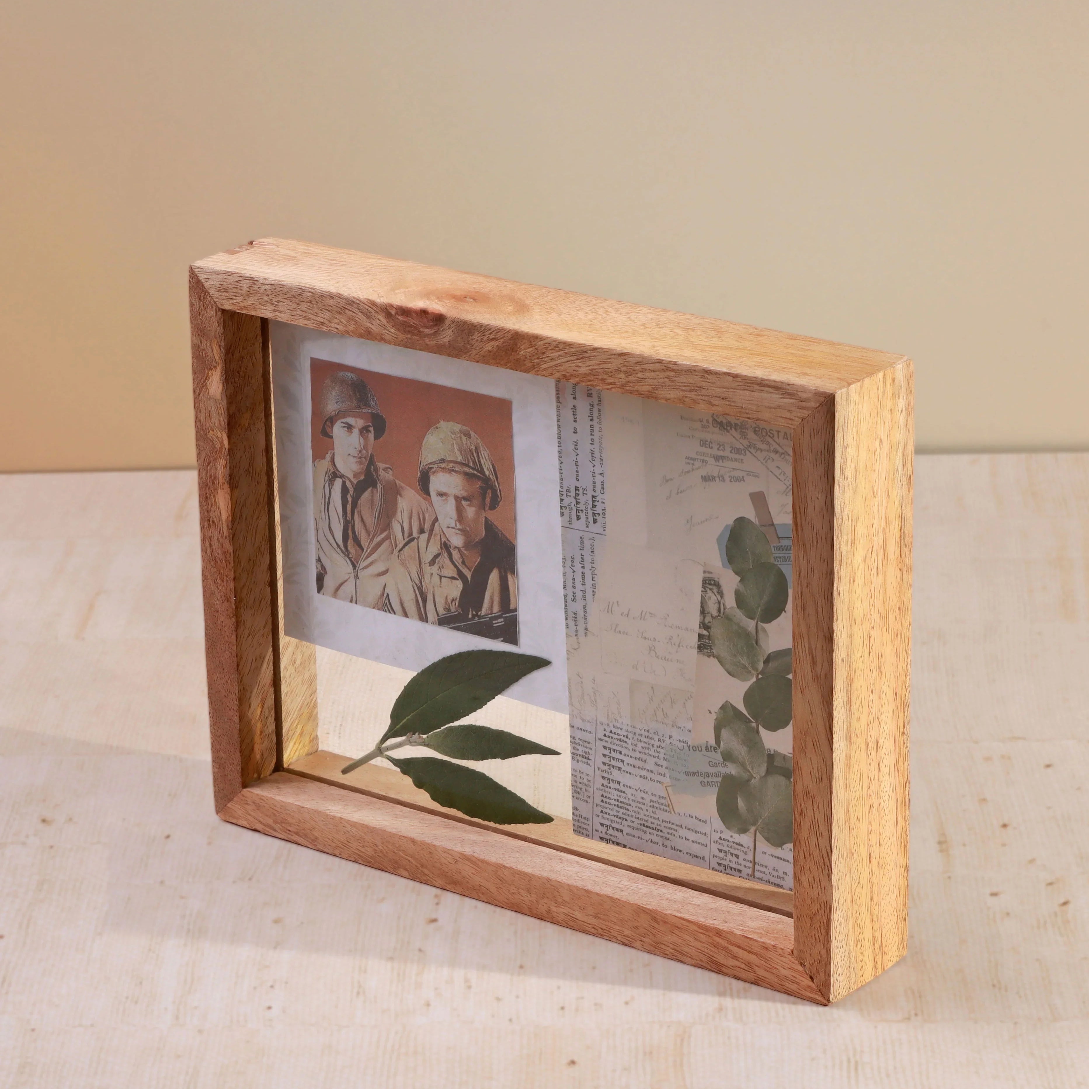 Taru Handmade Mango Wood Photo Frame Freestanding Double Clear Glass Insert Picture Frame - G Decor