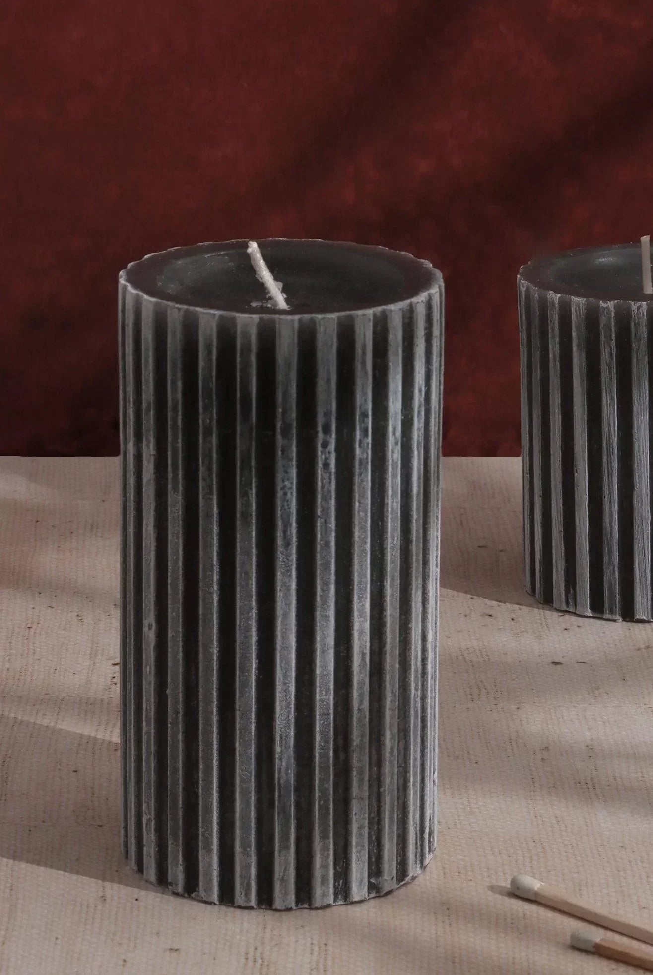 Textured Harmony Dark Grey Scented Pillar Candle Deep Stone Retreat - G Decor