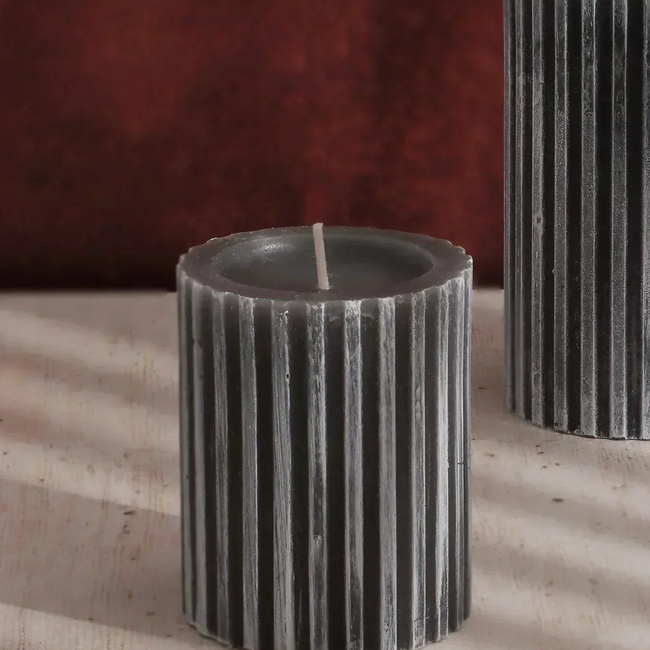 Textured Harmony Dark Grey Scented Pillar Candle Deep Stone Retreat - G Decor