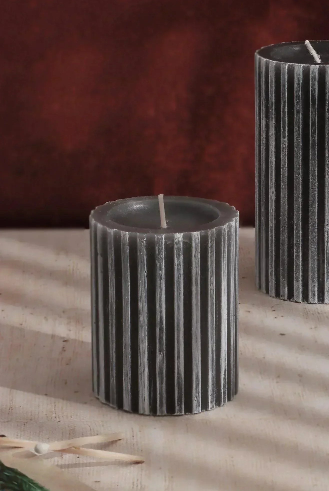 Textured Harmony Dark Grey Scented Pillar Candle Deep Stone Retreat - G Decor