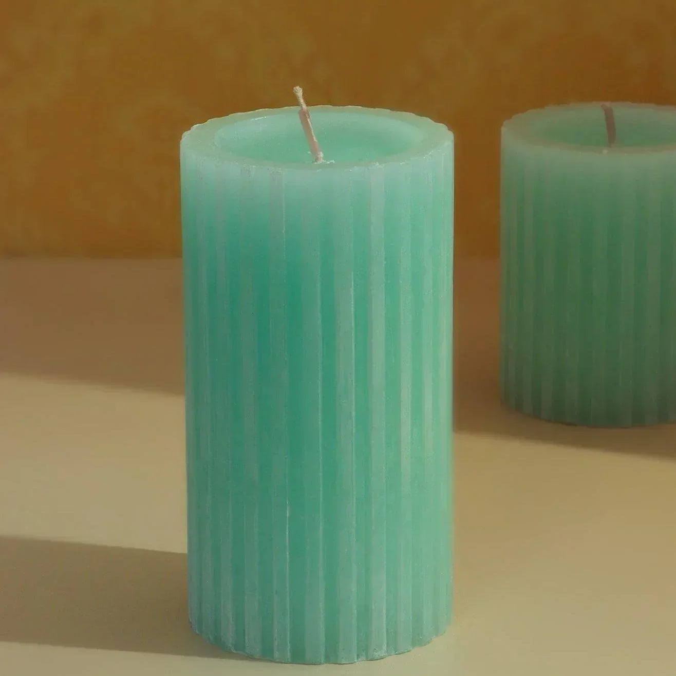 Textured Harmony Light Green Scented Pillar Candle Fresh Garden Bliss - G Decor