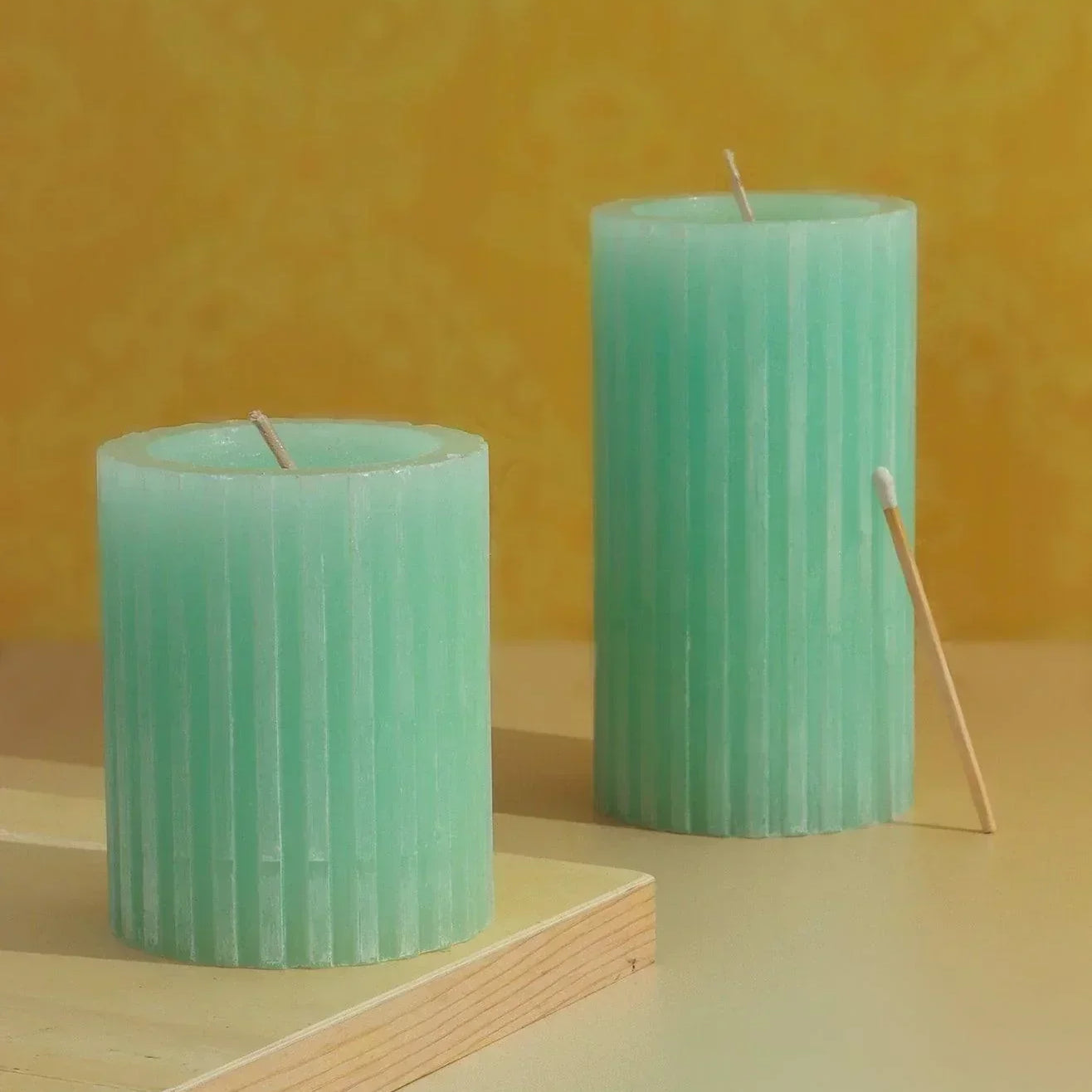 Textured Harmony Light Green Scented Pillar Candle Fresh Garden Bliss - G Decor