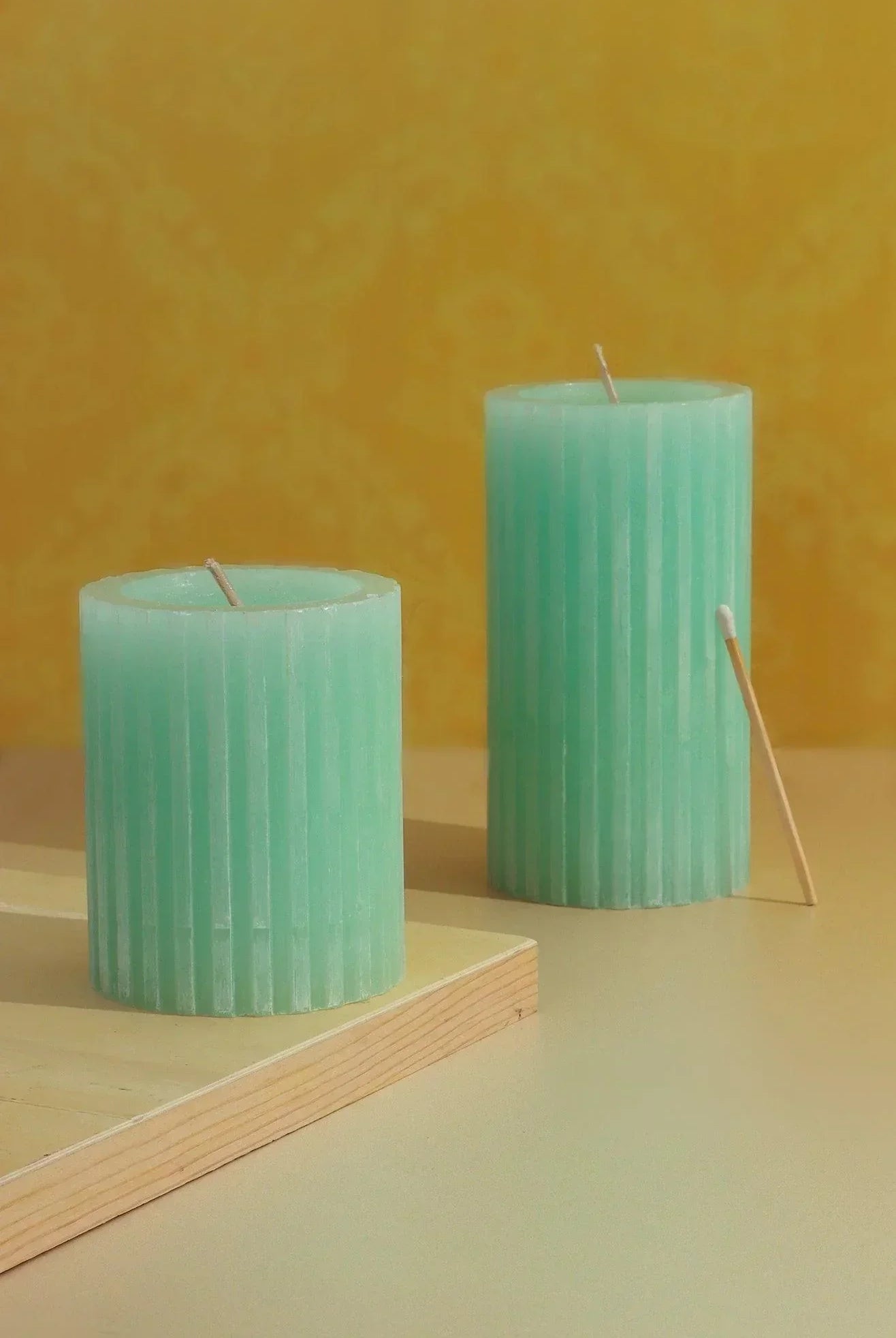 Textured Harmony Light Green Scented Pillar Candle Fresh Garden Bliss - G Decor