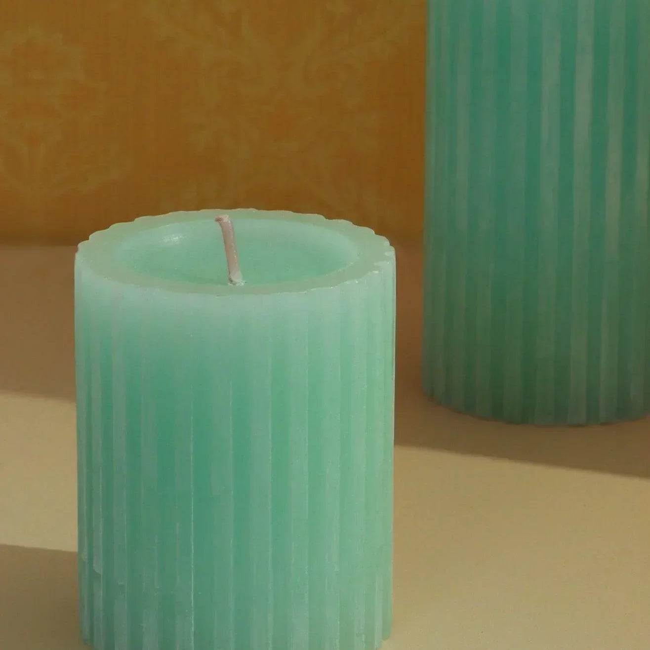 Textured Harmony Light Green Scented Pillar Candle Fresh Garden Bliss - G Decor