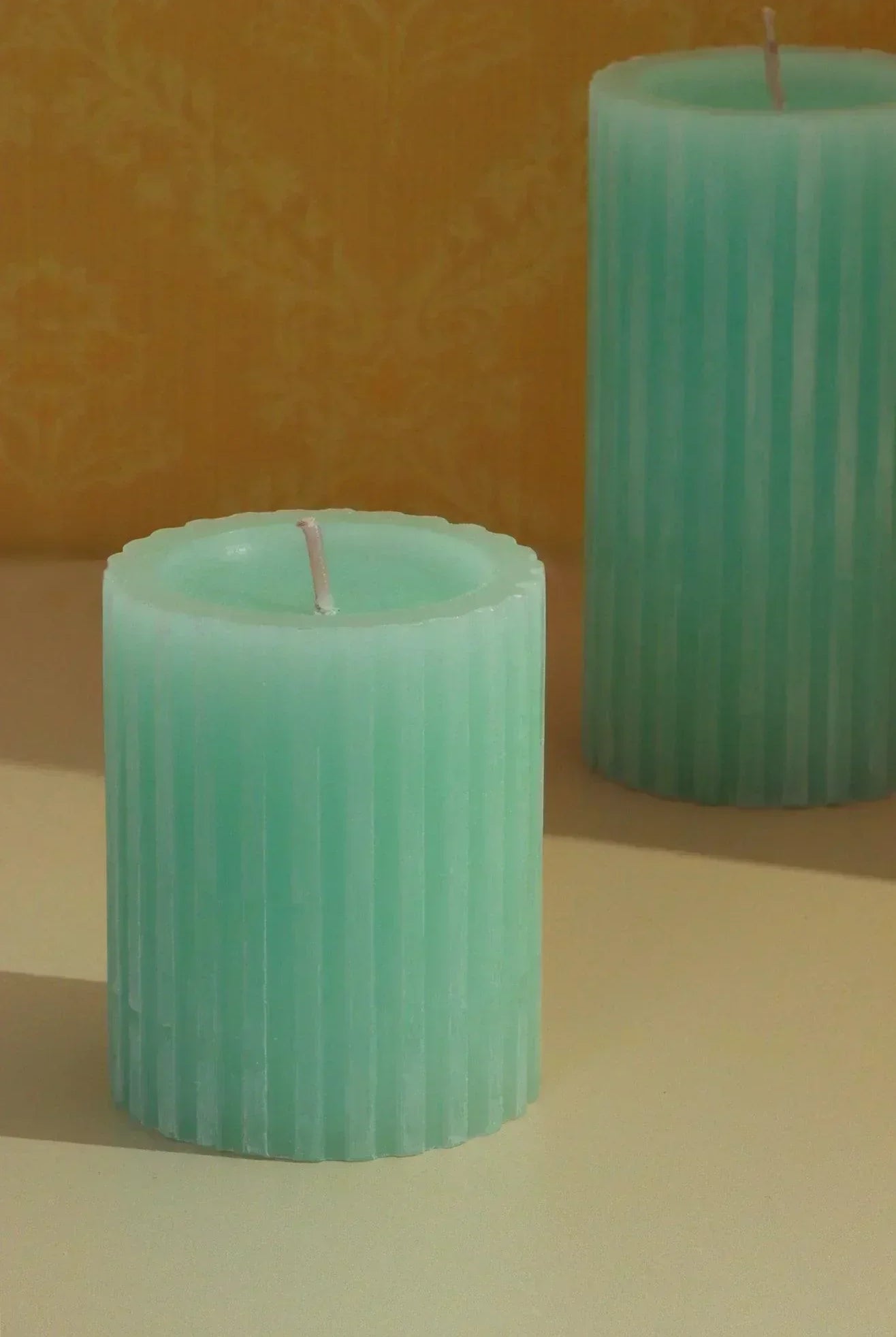 Textured Harmony Light Green Scented Pillar Candle Fresh Garden Bliss - G Decor