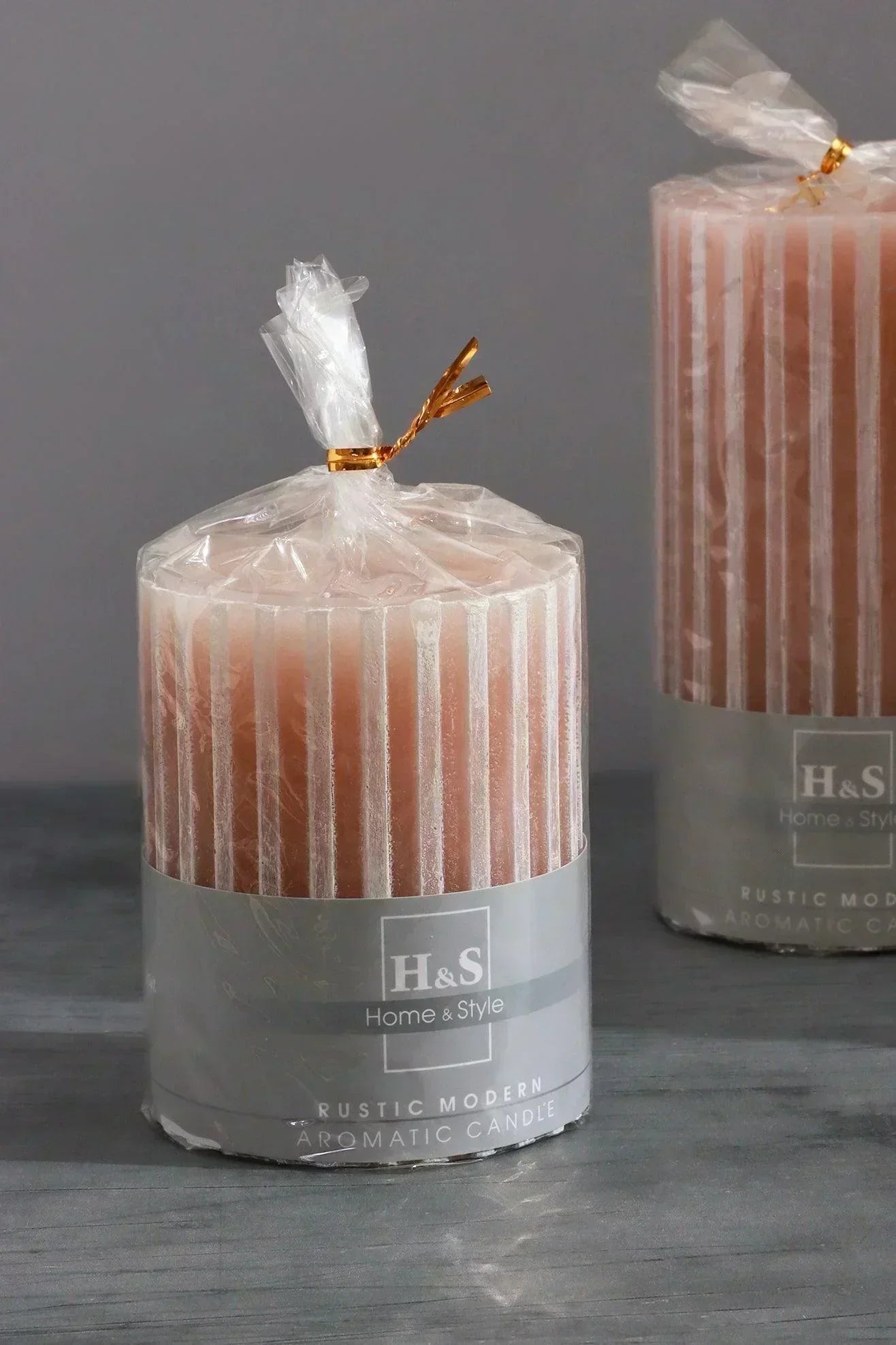 Textured Harmony Scented Pillar Candle in Pink — lifestyle view, G Decor