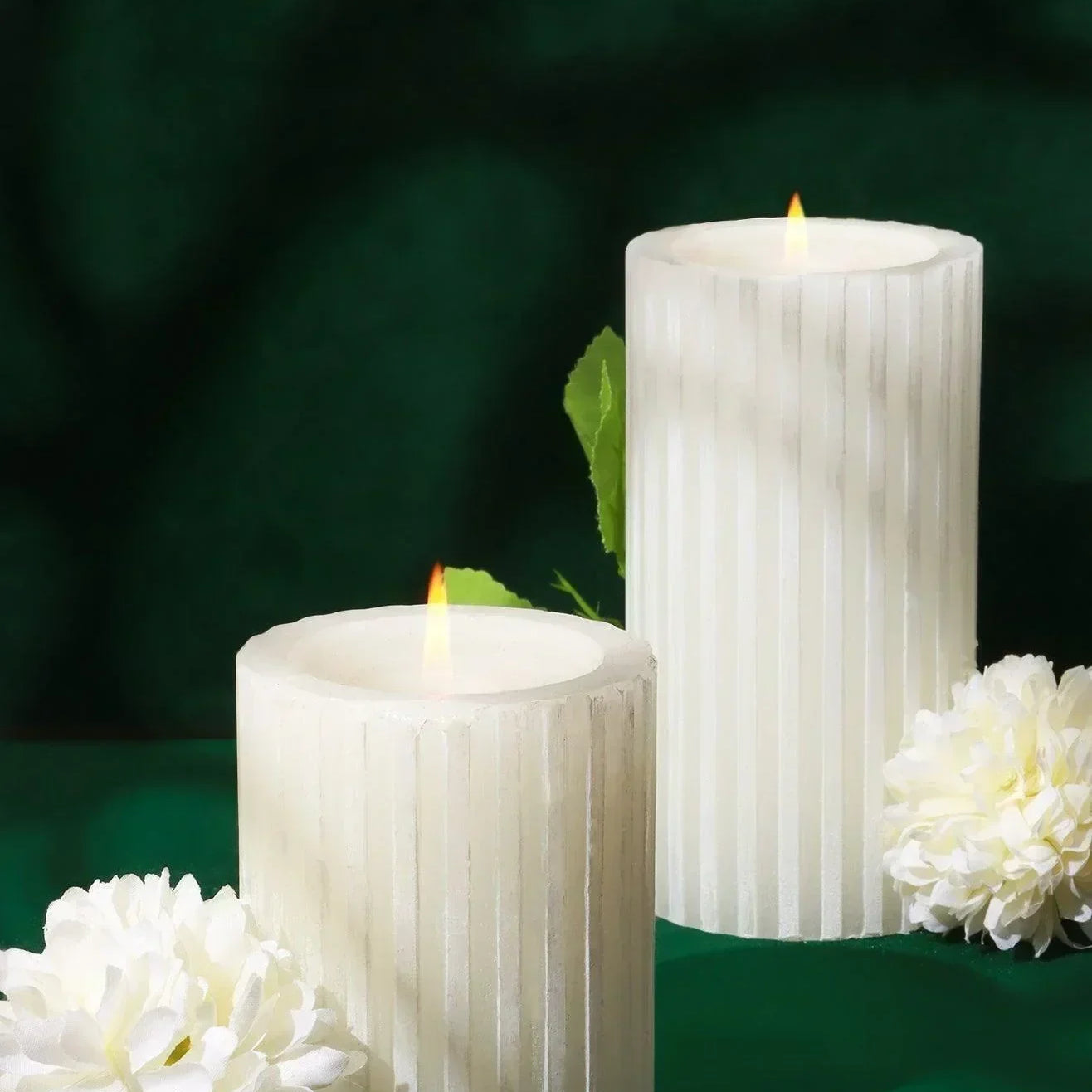 Textured Harmony White Scented Pillar Candle Pure Tranquil Aura - G Decor