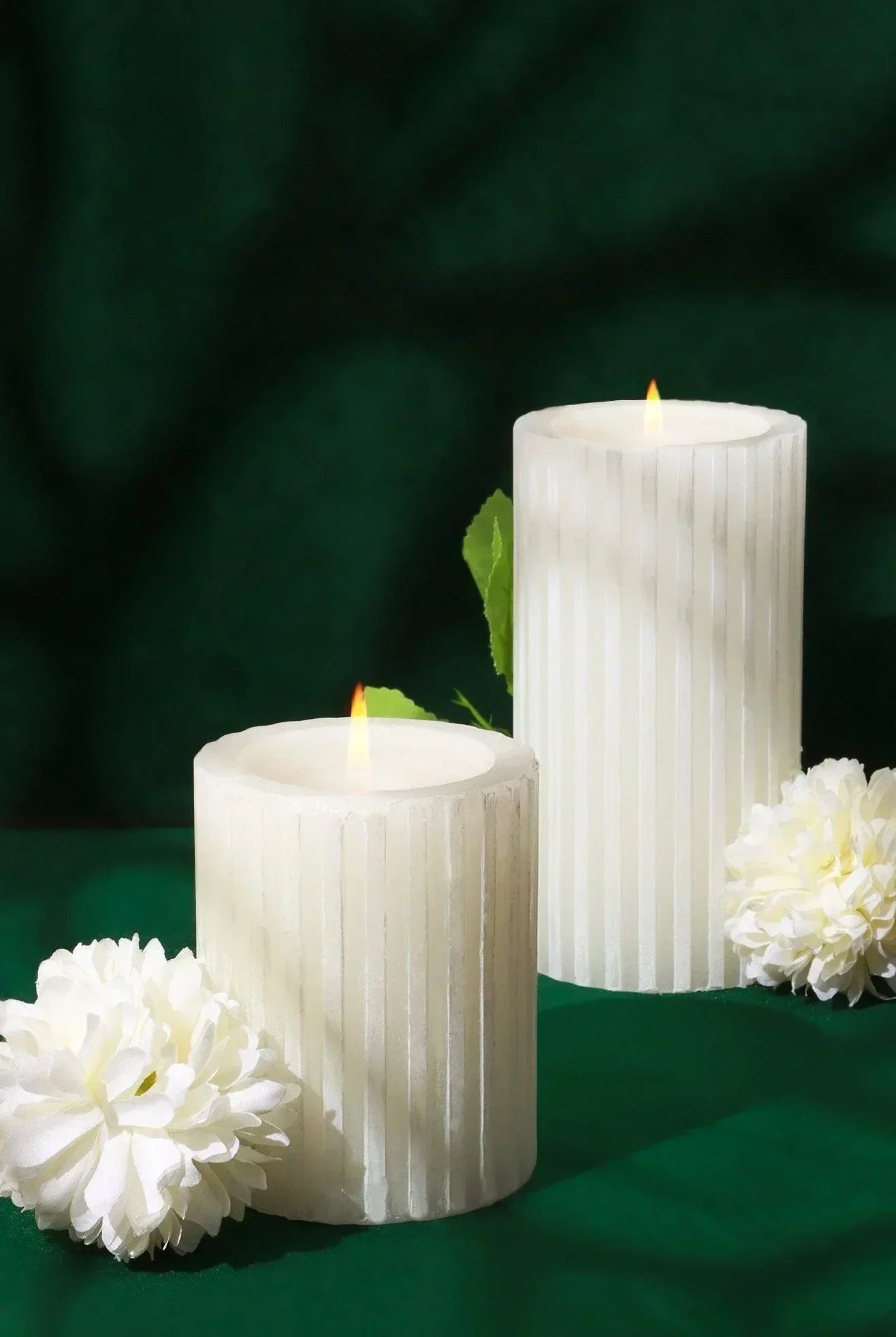 Textured Harmony White Scented Pillar Candle Pure Tranquil Aura - G Decor