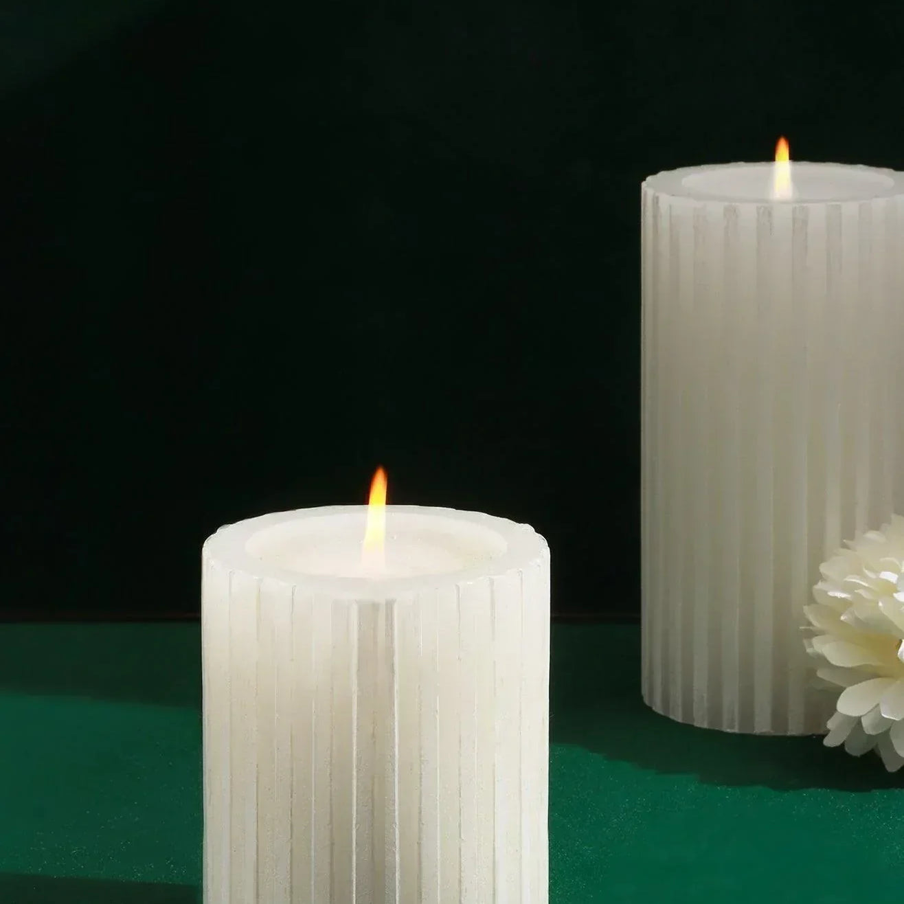 Textured Harmony White Scented Pillar Candle Pure Tranquil Aura - G Decor
