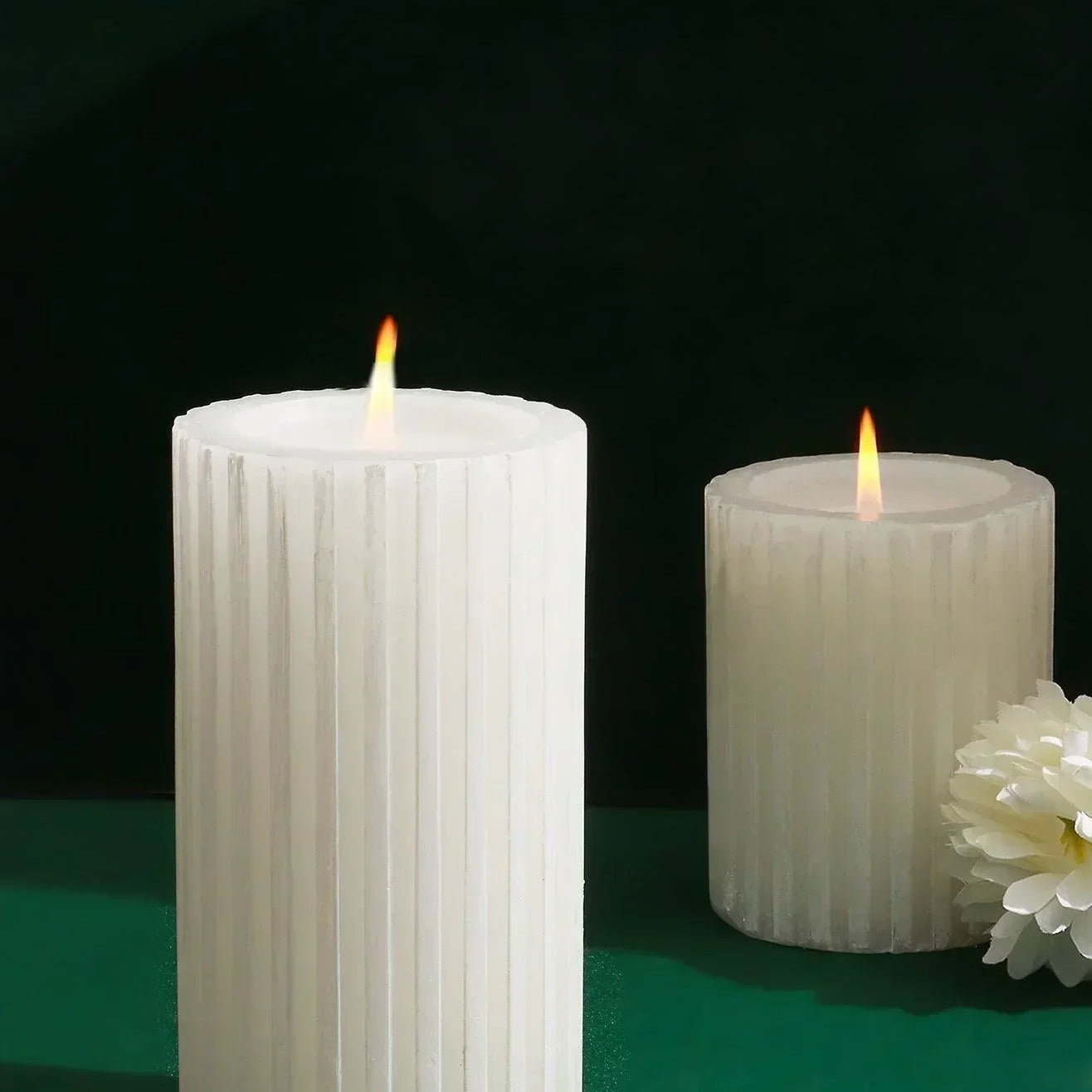 Textured Harmony White Scented Pillar Candle Pure Tranquil Aura - G Decor