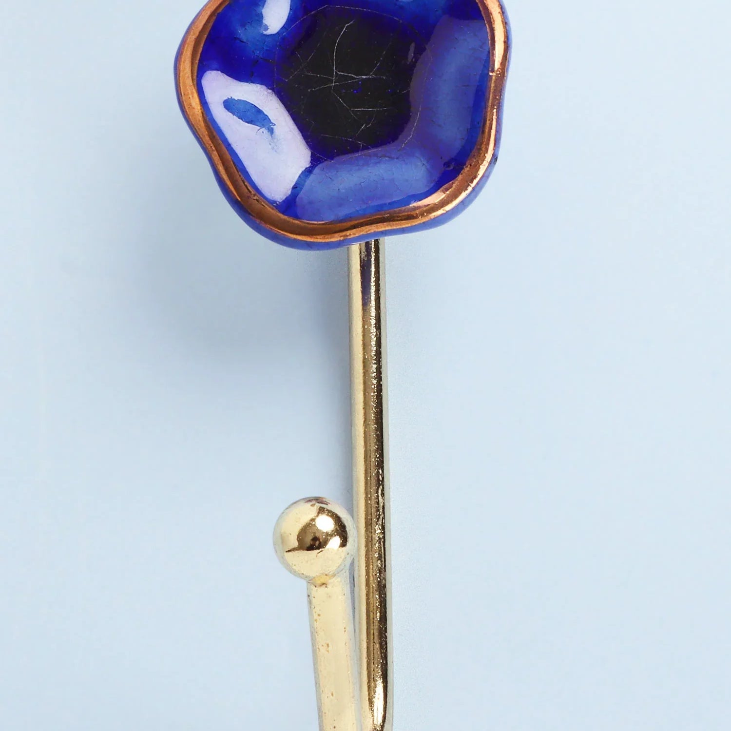 Tiffity Handmade & Hand-Painted Ceramic Wall Hook Crackle Glaze with Brass Detail - G Decor