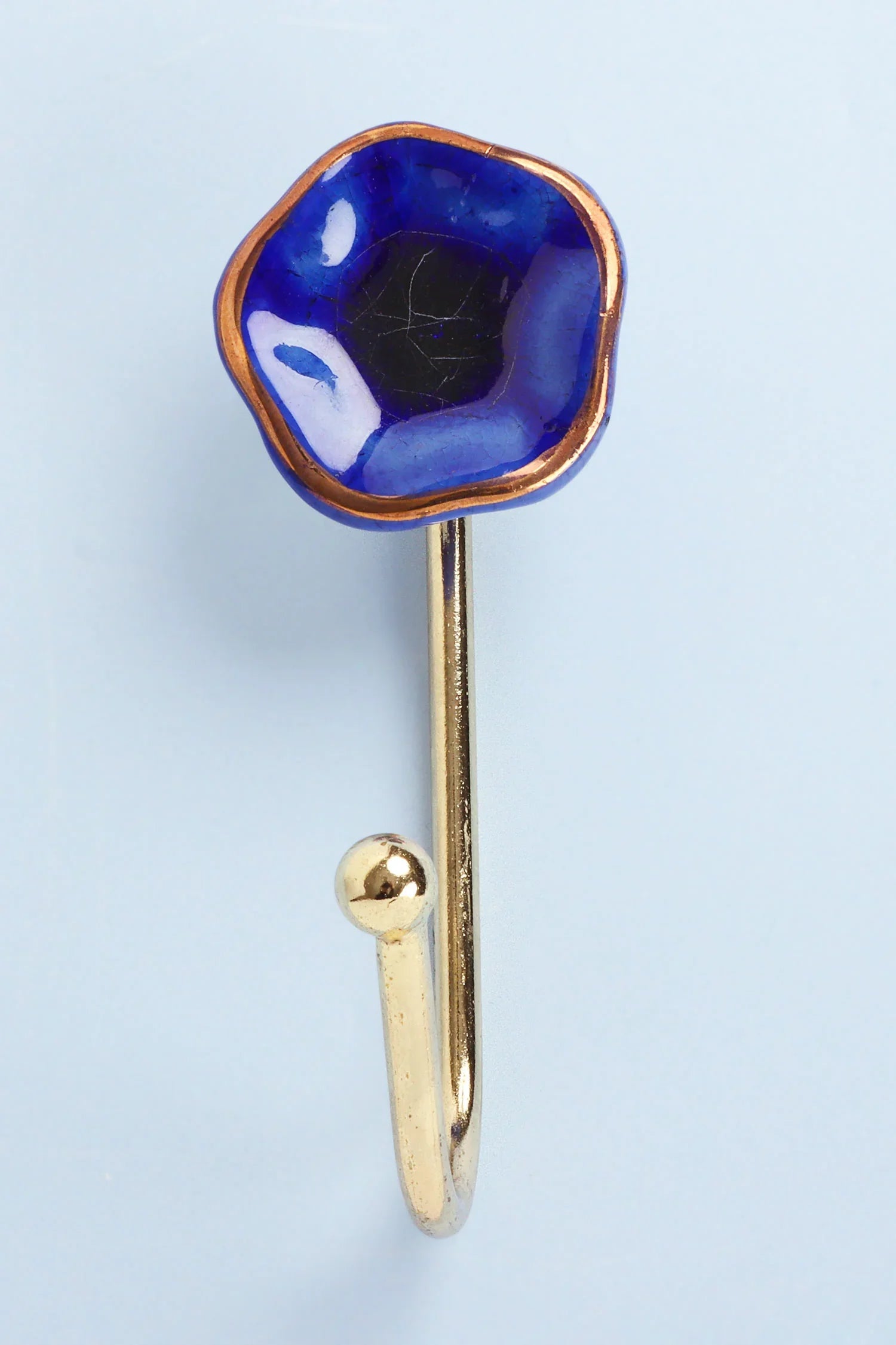 Tiffity Handmade & Hand-Painted Ceramic Wall Hook Crackle Glaze with Brass Detail - G Decor