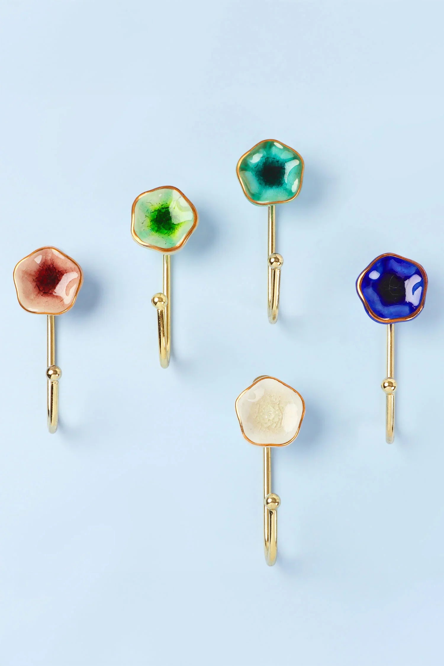 Tiffity Handmade & Hand-Painted Ceramic Wall Hook Crackle Glaze with Brass Detail - G Decor