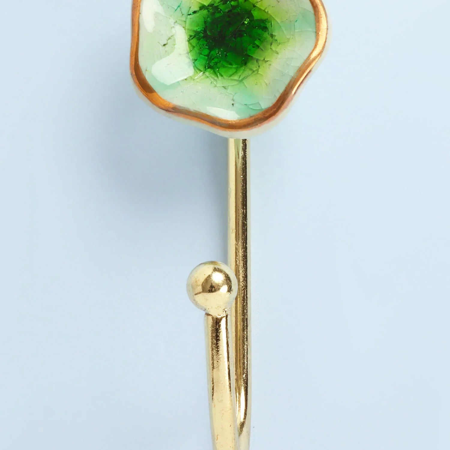 Tiffity Handmade & Hand-Painted Ceramic Wall Hook Crackle Glaze with Brass Detail - G Decor