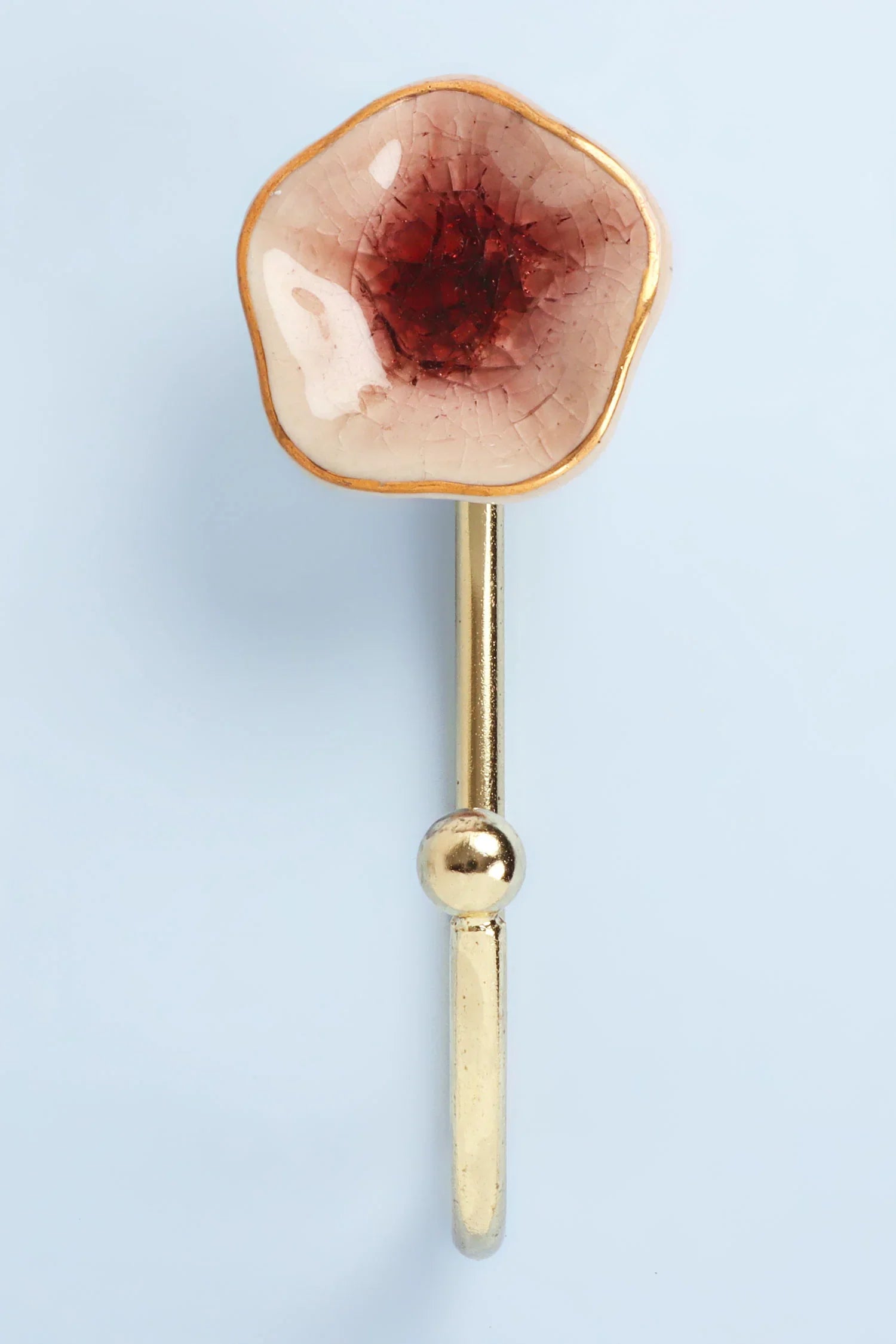 Tiffity Handmade & Hand-Painted Ceramic Wall Hook Crackle Glaze with Brass Detail - G Decor