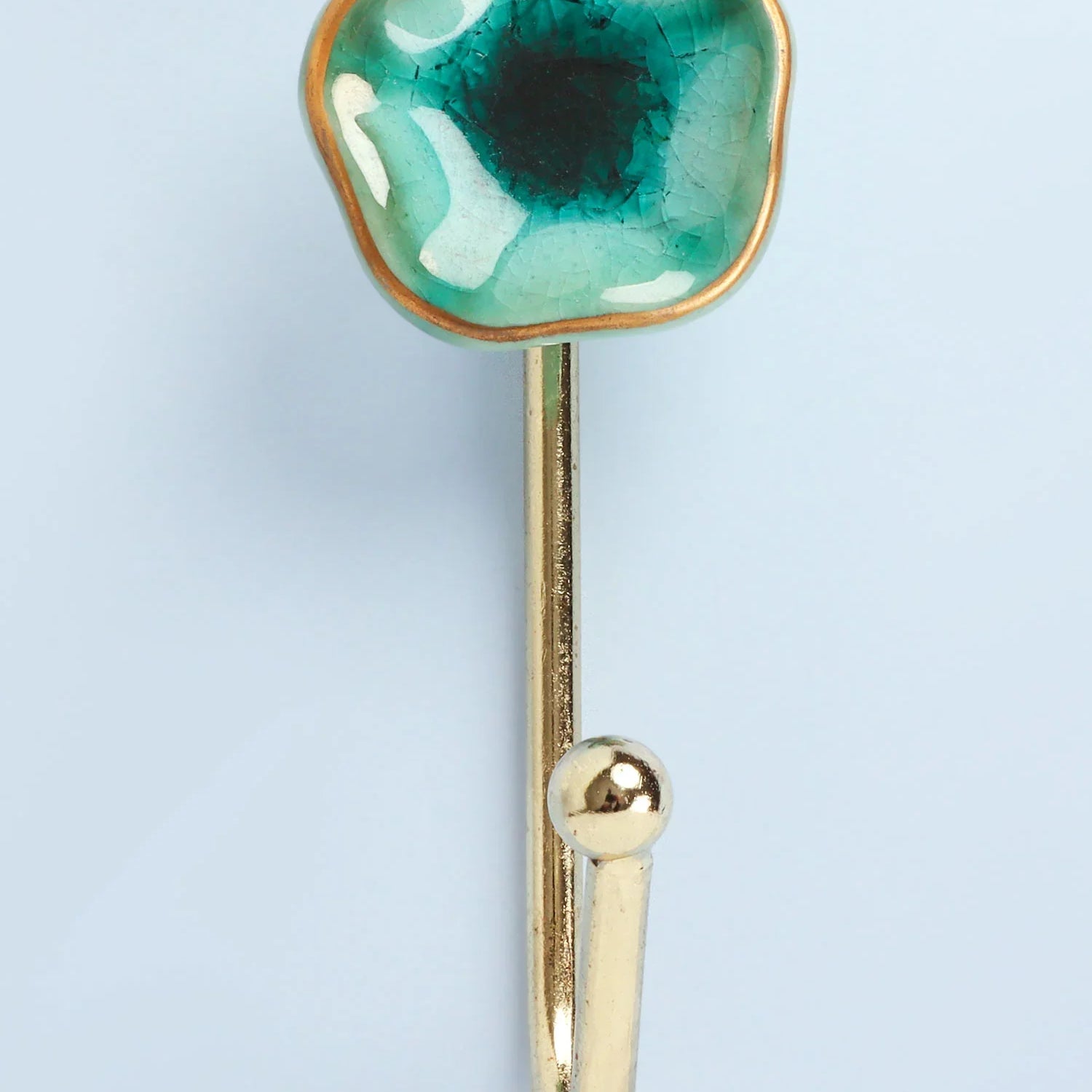 Tiffity Handmade & Hand-Painted Ceramic Wall Hook Crackle Glaze with Brass Detail - G Decor