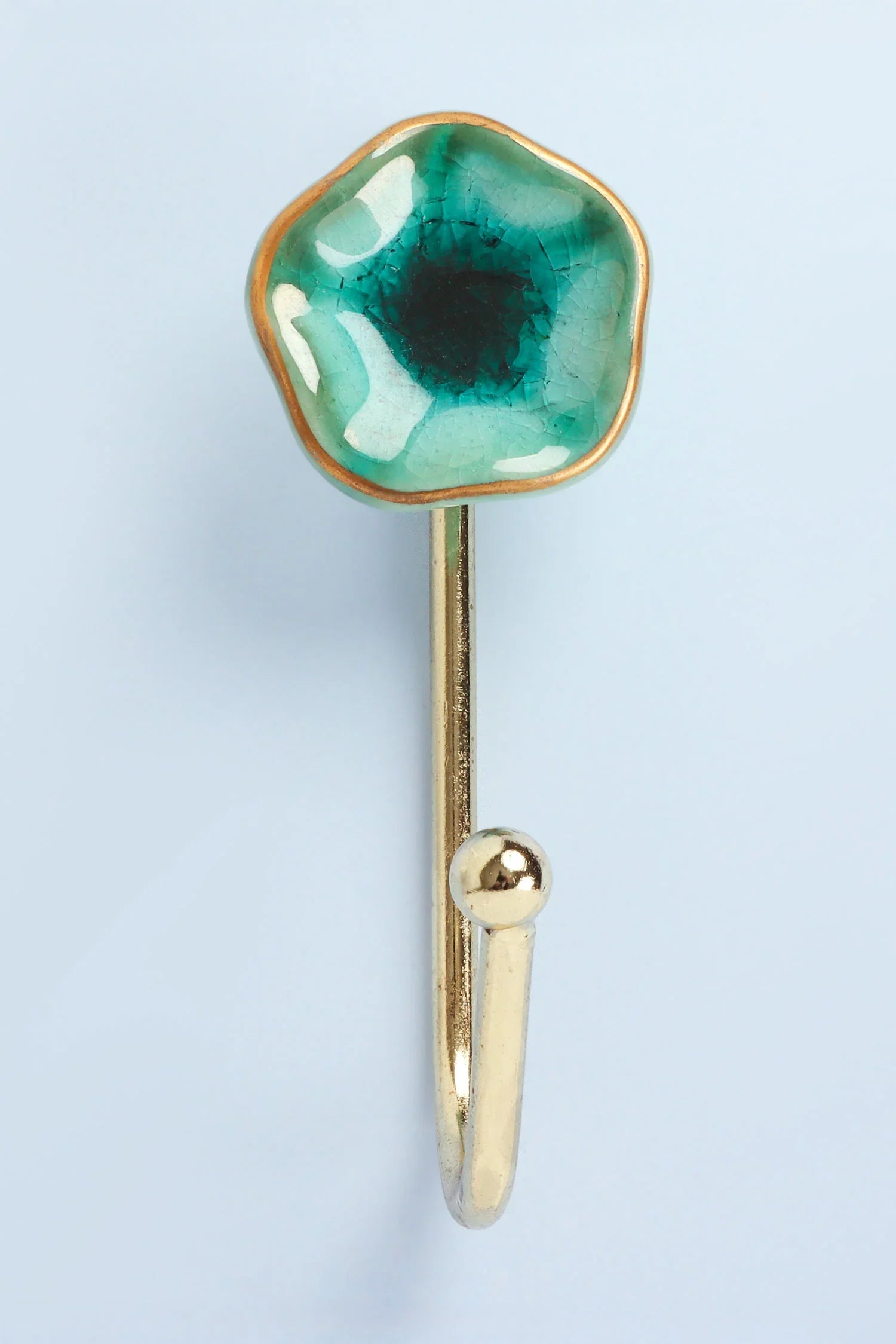 Tiffity Handmade & Hand-Painted Ceramic Wall Hook Crackle Glaze with Brass Detail - G Decor