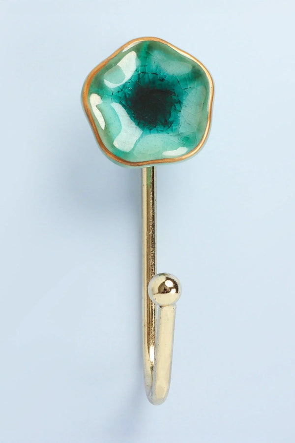 Tiffity Hand-Painted Ceramic Wall Hook in Crackle Glaze with Brass — Multipack