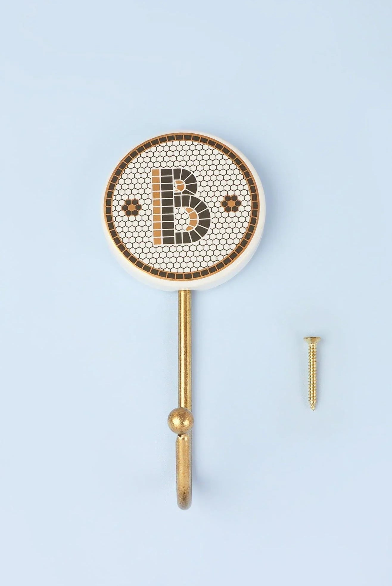 Traditional British Pub Tile Monogram Wall Hook Black & Gold Alphabet Initial Hook - G Decor