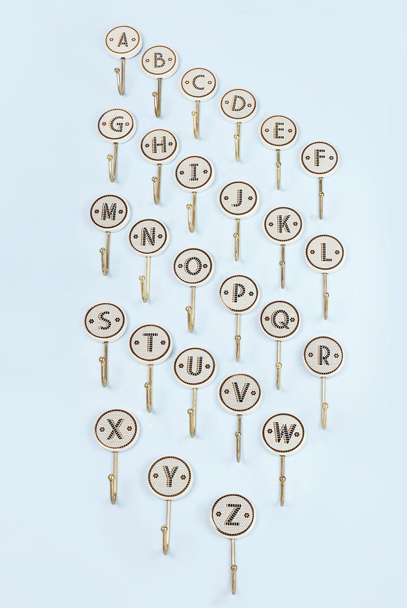 Traditional British Pub Tile Monogram Wall Hook Black & Gold Alphabet Initial Hook - G Decor