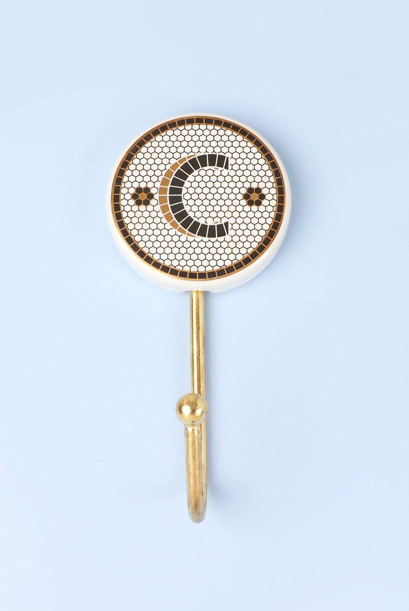 Traditional British Pub Tile Monogram Wall Hook Black & Gold Alphabet Initial Hook - G Decor