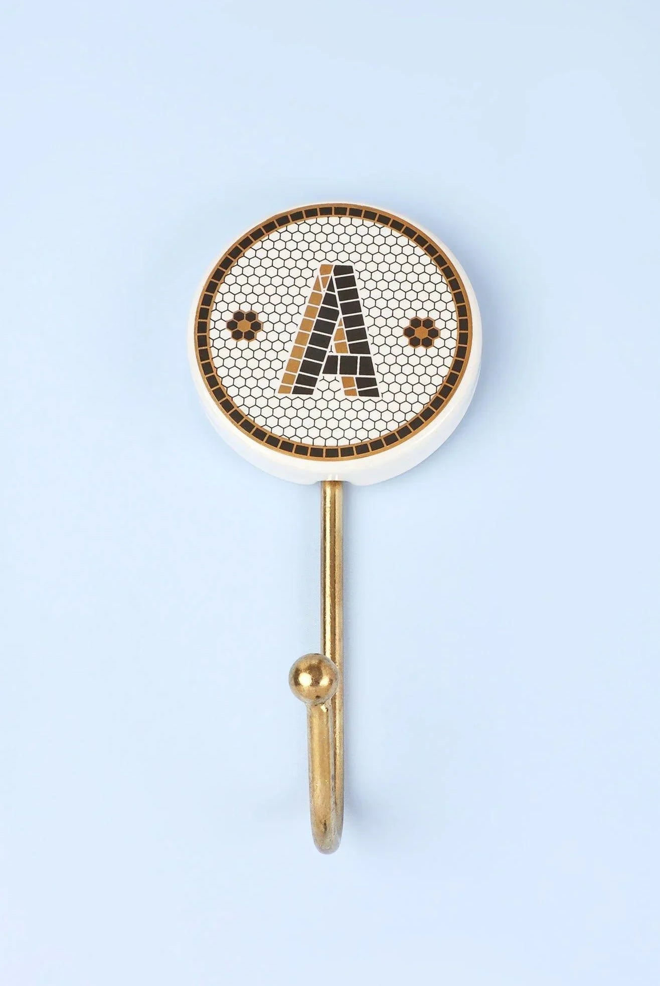 Traditional British Pub Tile Monogram Wall Hook Black & Gold Alphabet Initial Hook - G Decor