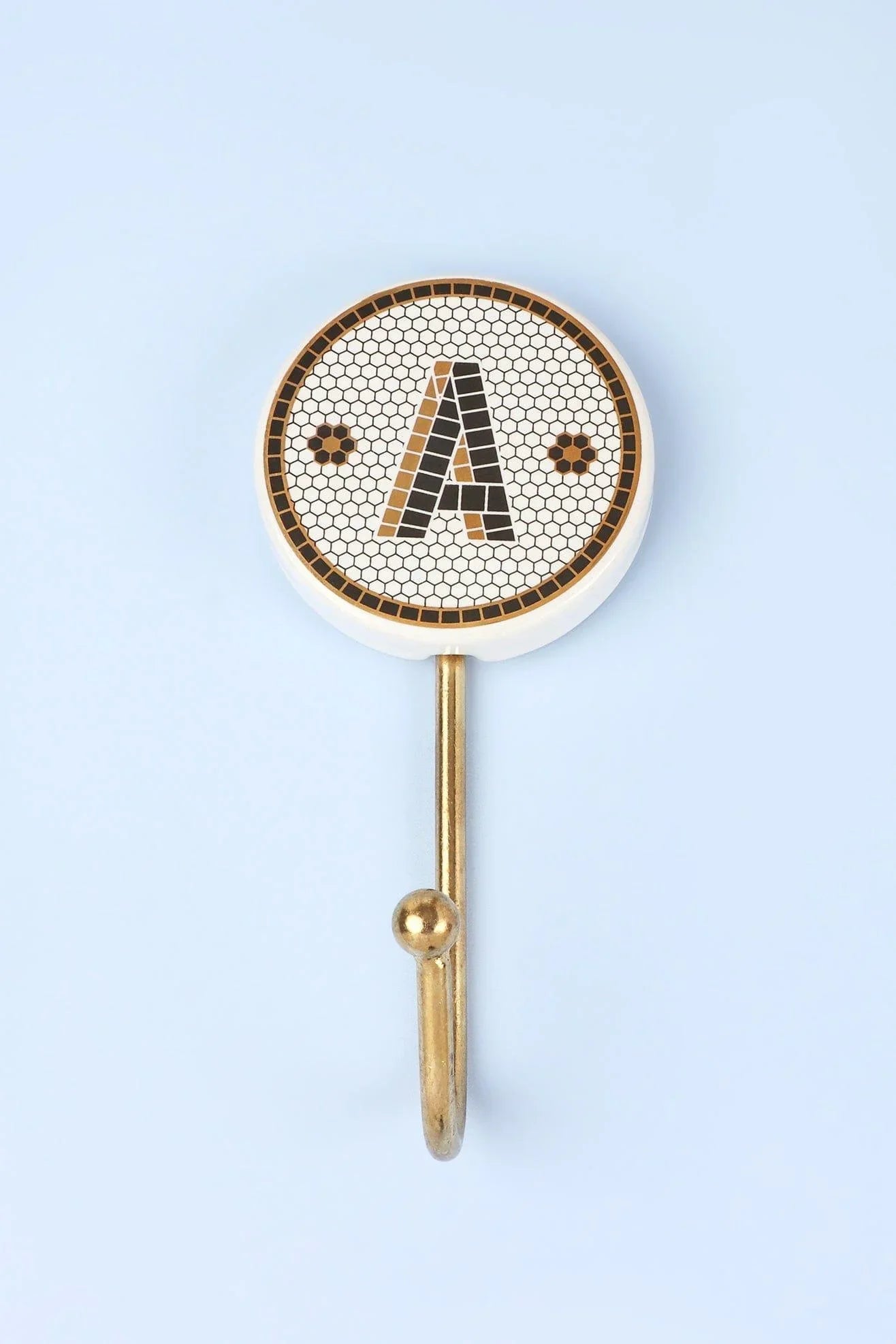 Traditional British Pub Tile Monogram Wall Hook Black & Gold Alphabet Initial Hook - G Decor