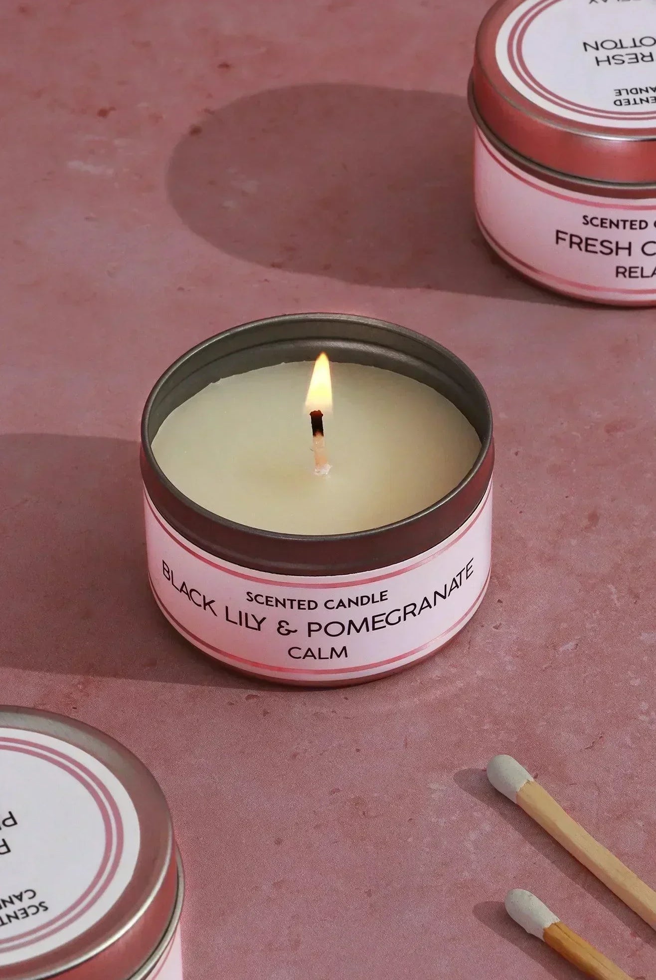 Trio Serenity Set of 3 Scented White Tin Candles Fresh Cotton, Pink Pepper & Black Lily with Aromatherapy Scents - G Decor