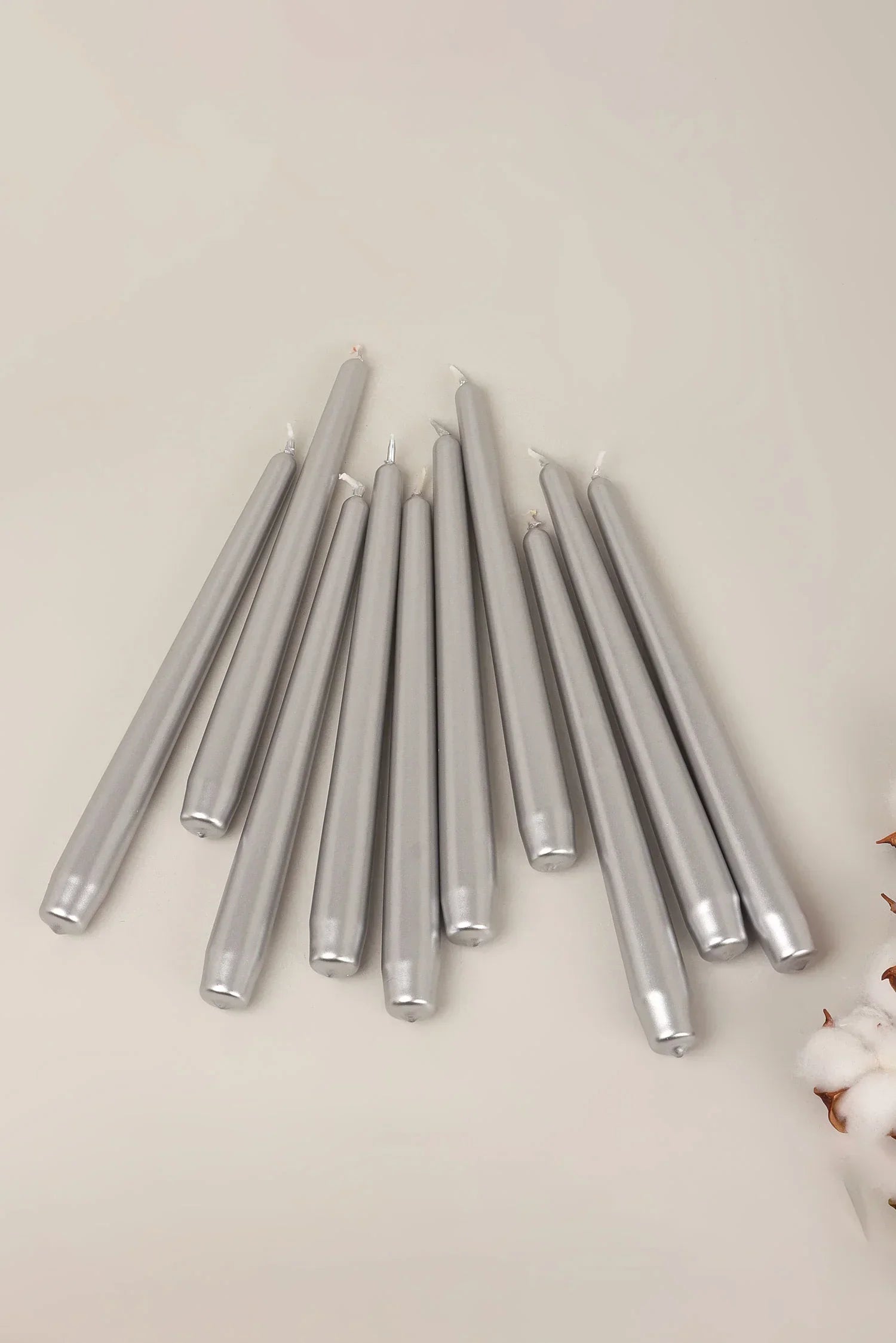 Velaré Silver Glow Tall Opaline Taper Candles — alternate view, G Decor